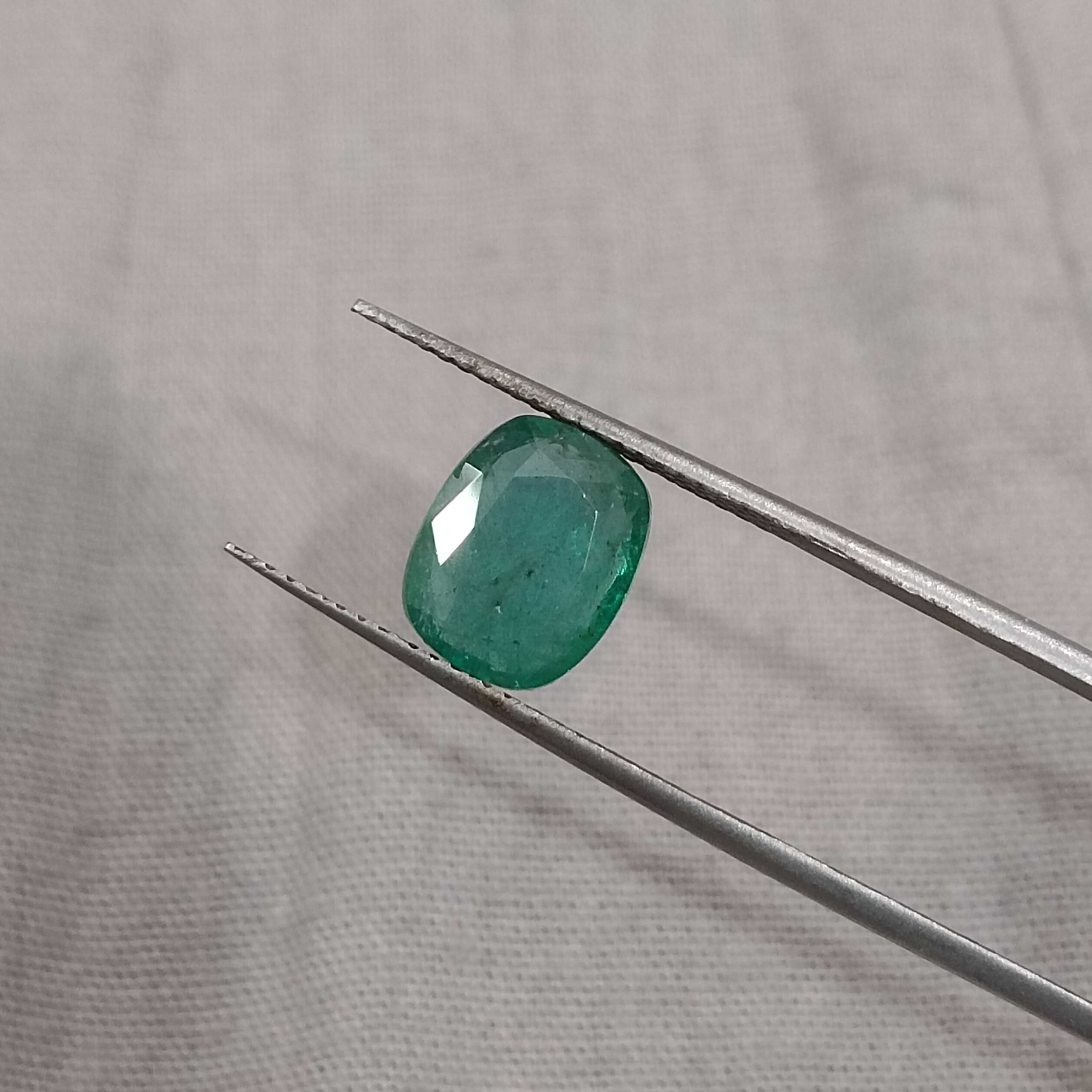 2.41ct GSI certified grass green cushion cut Zambian emerald 