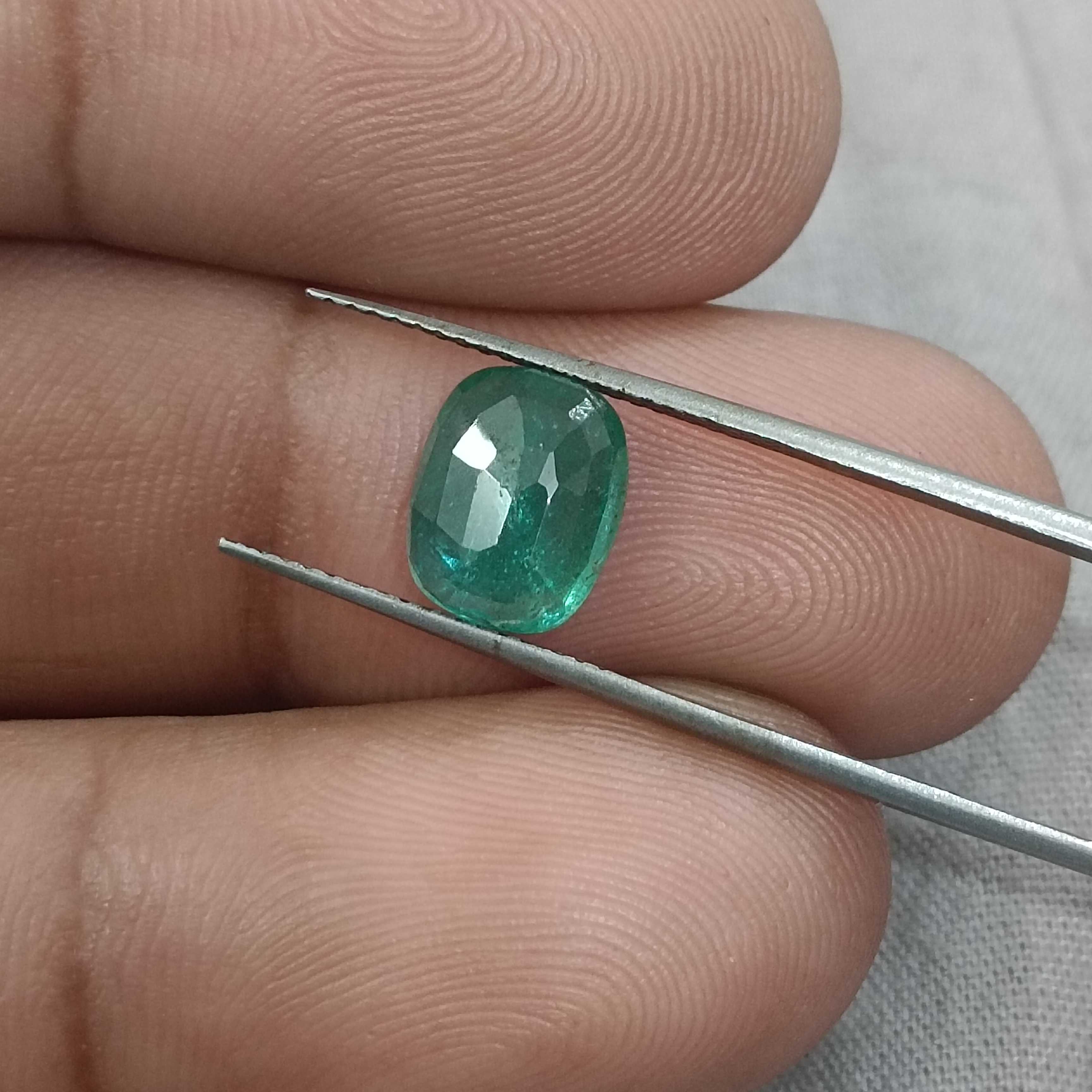 2.41ct GSI certified grass green cushion cut Zambian emerald 