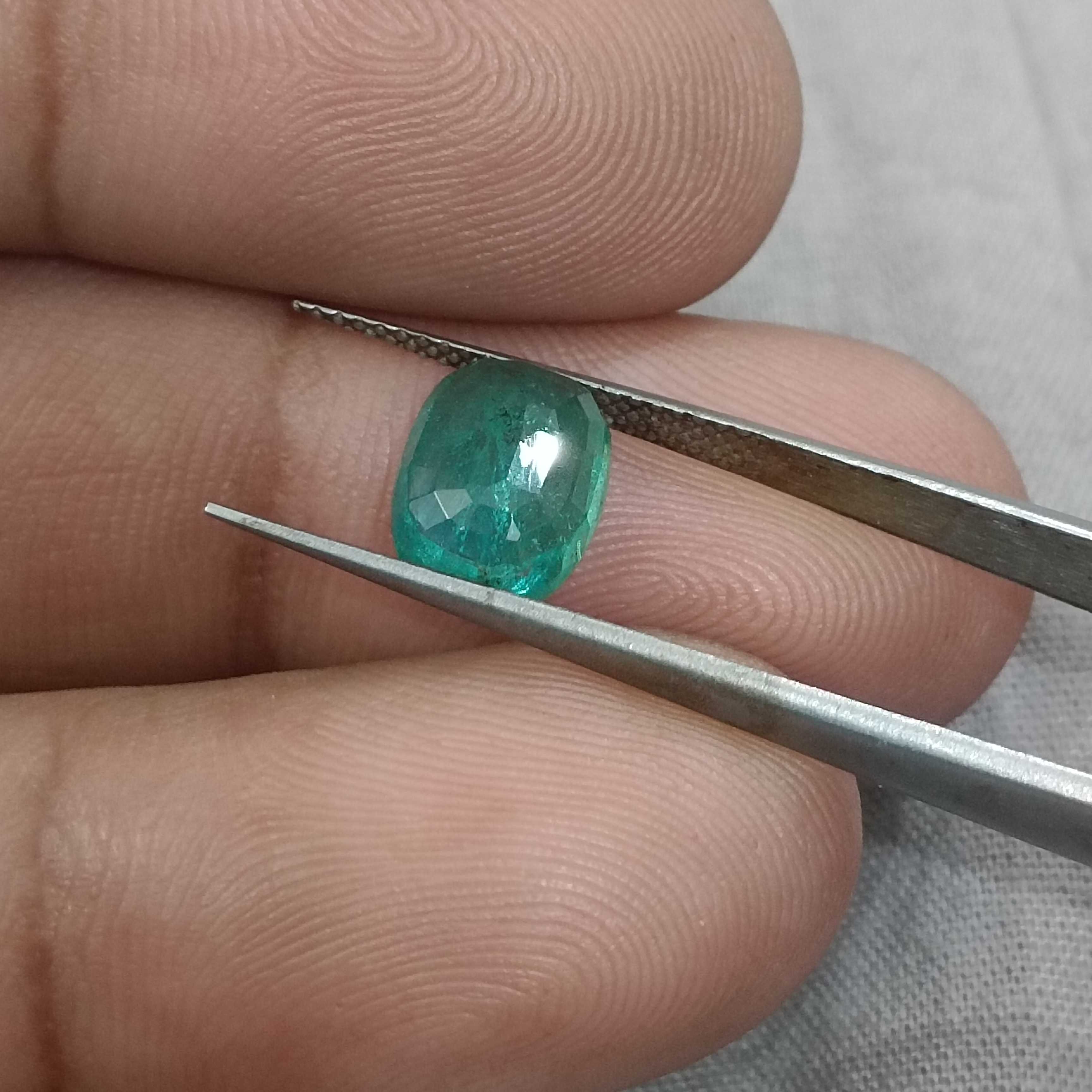 2.41ct GSI certified grass green cushion cut Zambian emerald 