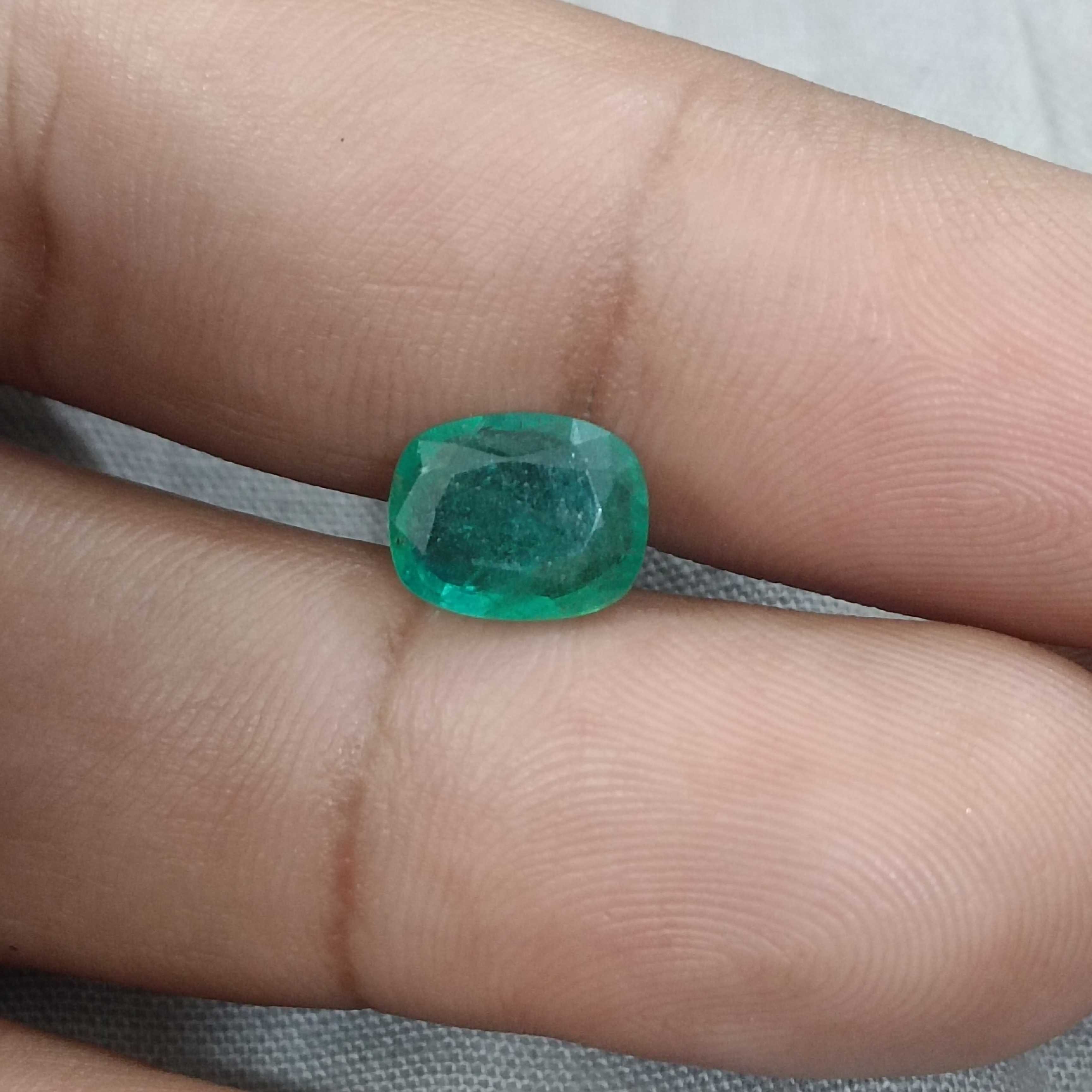 2.41ct GSI certified grass green cushion cut Zambian emerald 