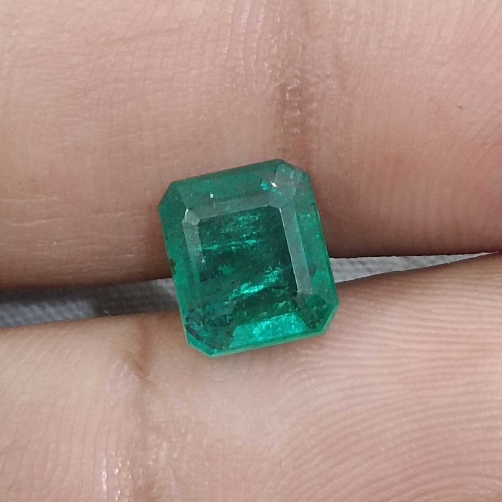 2.35ct GSI deep electric green octagon cut Zambian emerald gemstone /