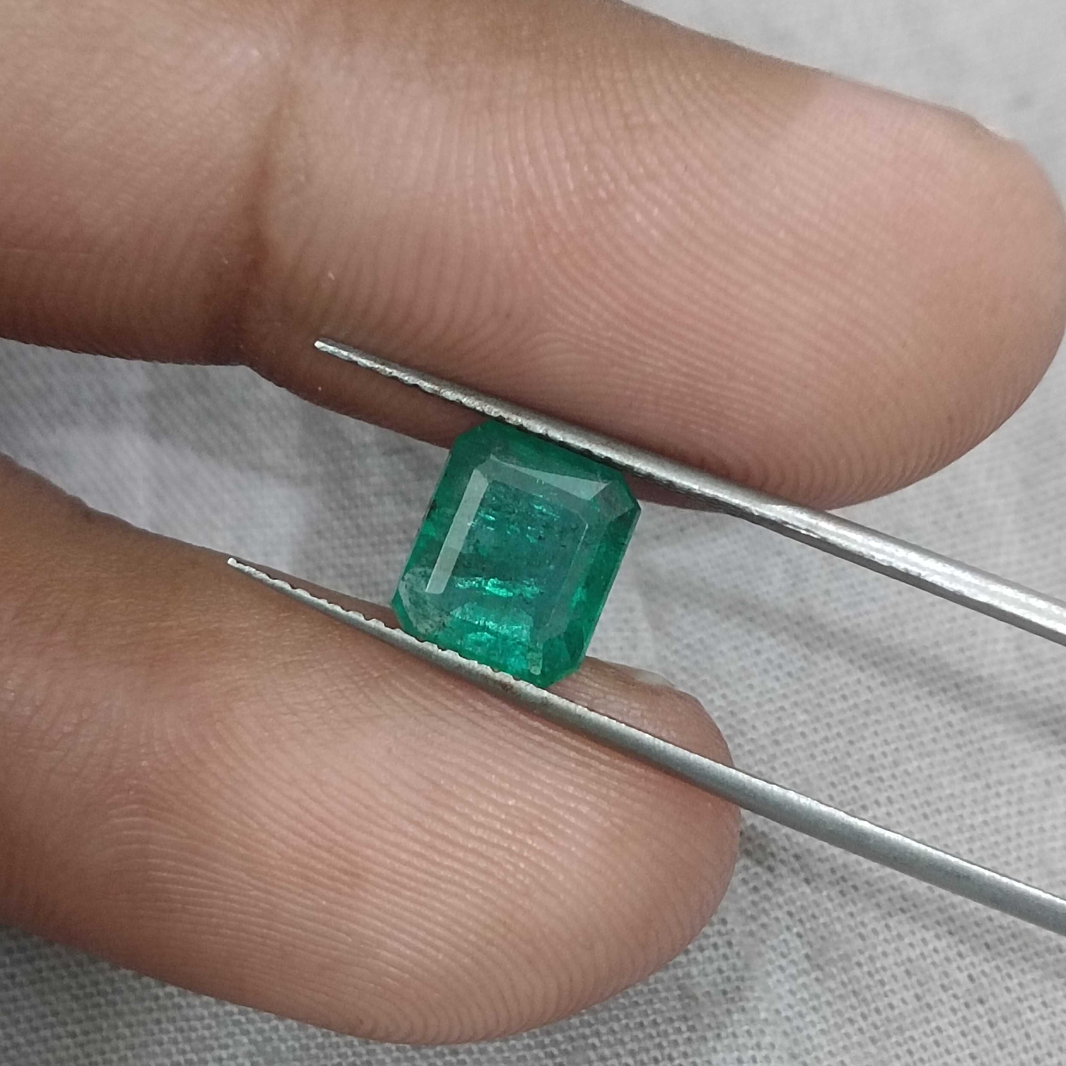 2.35ct GSI deep electric green octagon cut Zambian emerald gemstone 