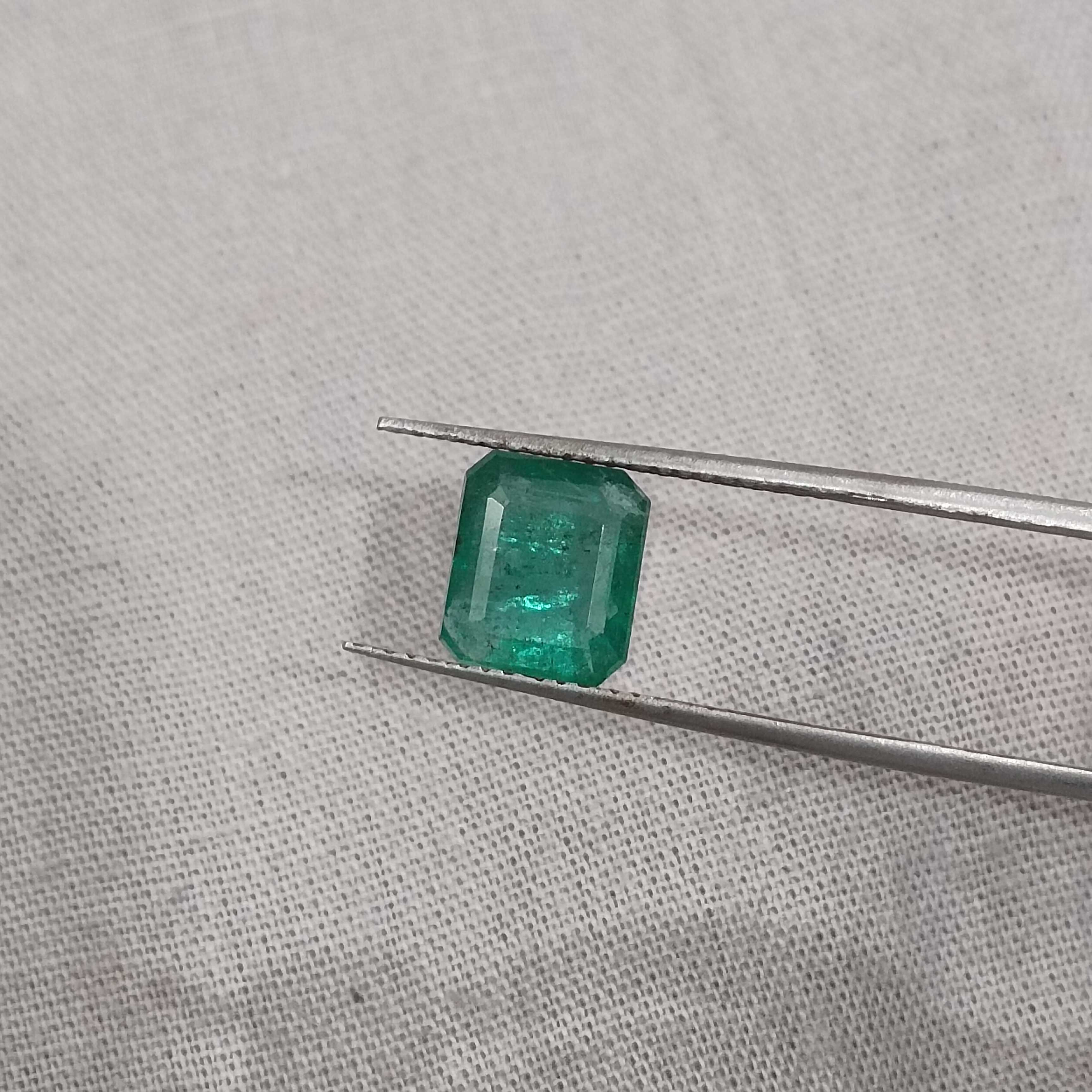 2.35ct GSI deep electric green octagon cut Zambian emerald gemstone 