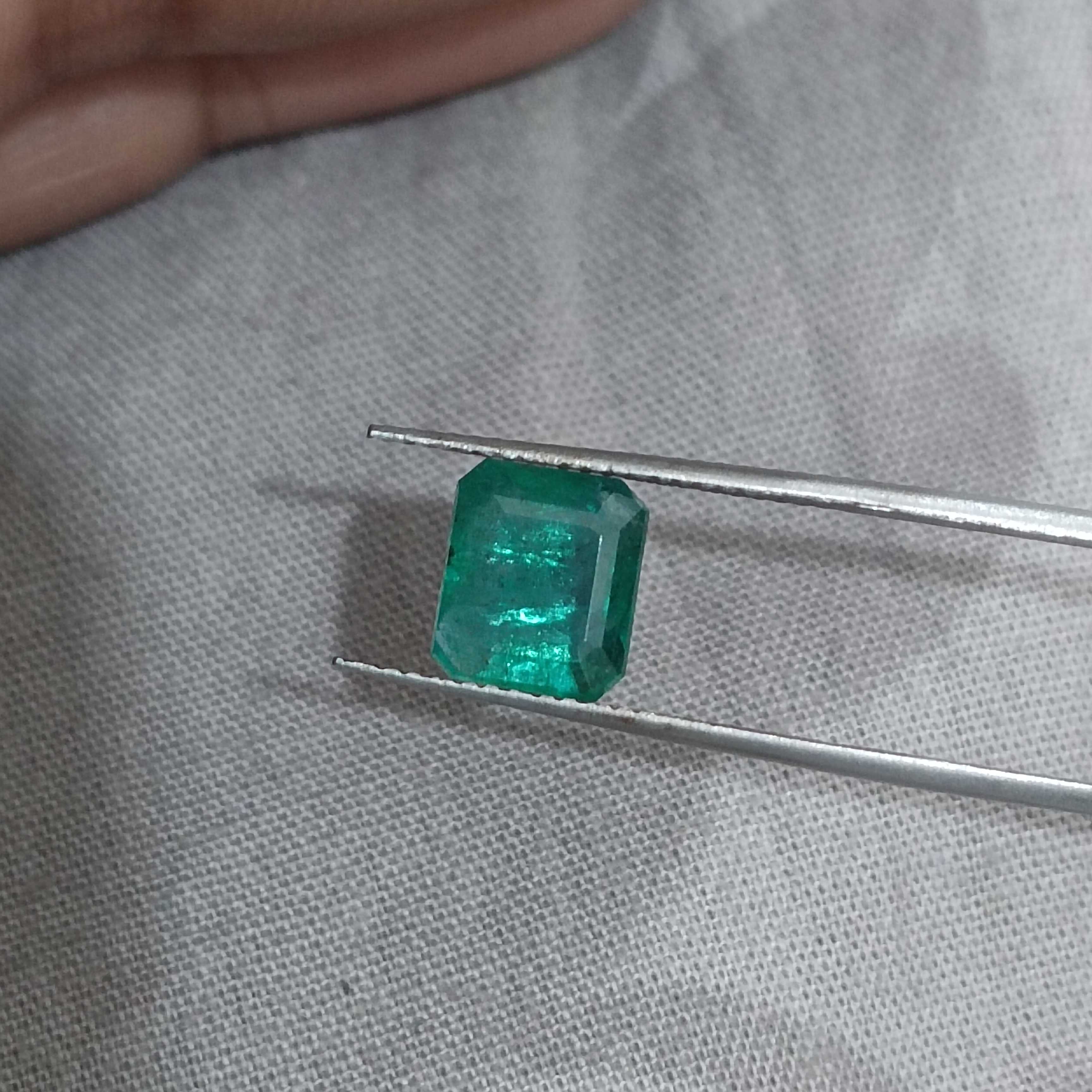 2.35ct GSI deep electric green octagon cut Zambian emerald gemstone 