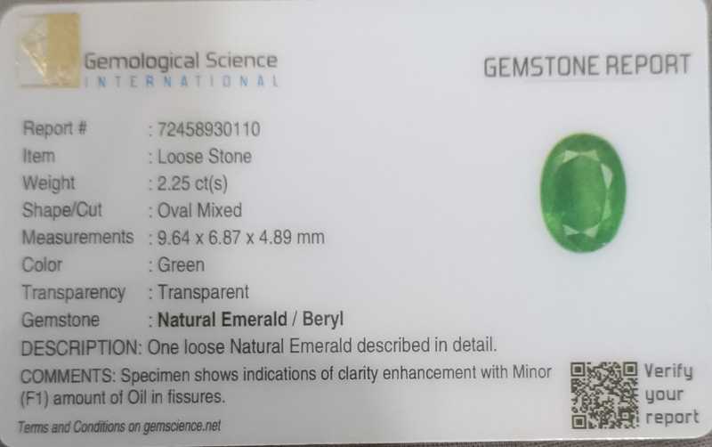 2.25ct GSI certified bright spring green oval shape Panjshir emerald stone 