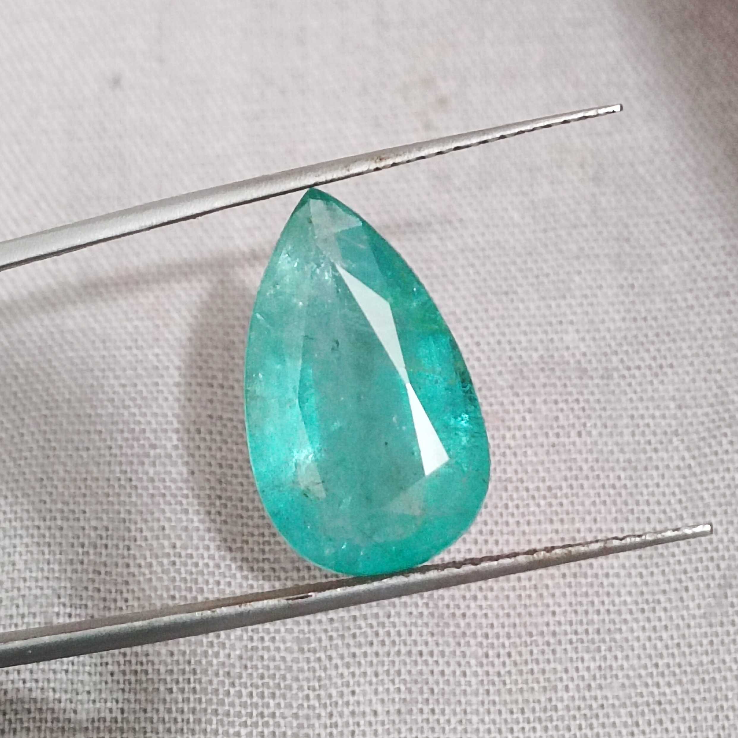 6.68ct bluish green pear cut Zambian emerald gemstone /