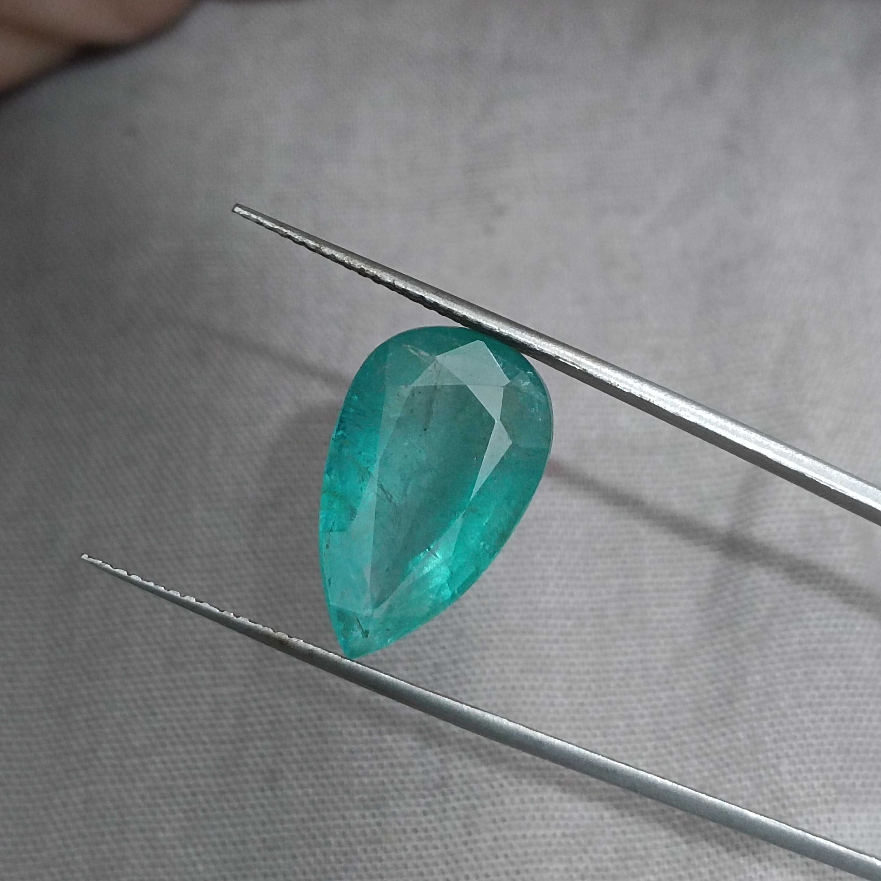 6.68ct bluish green pear cut Zambian emerald gemstone 