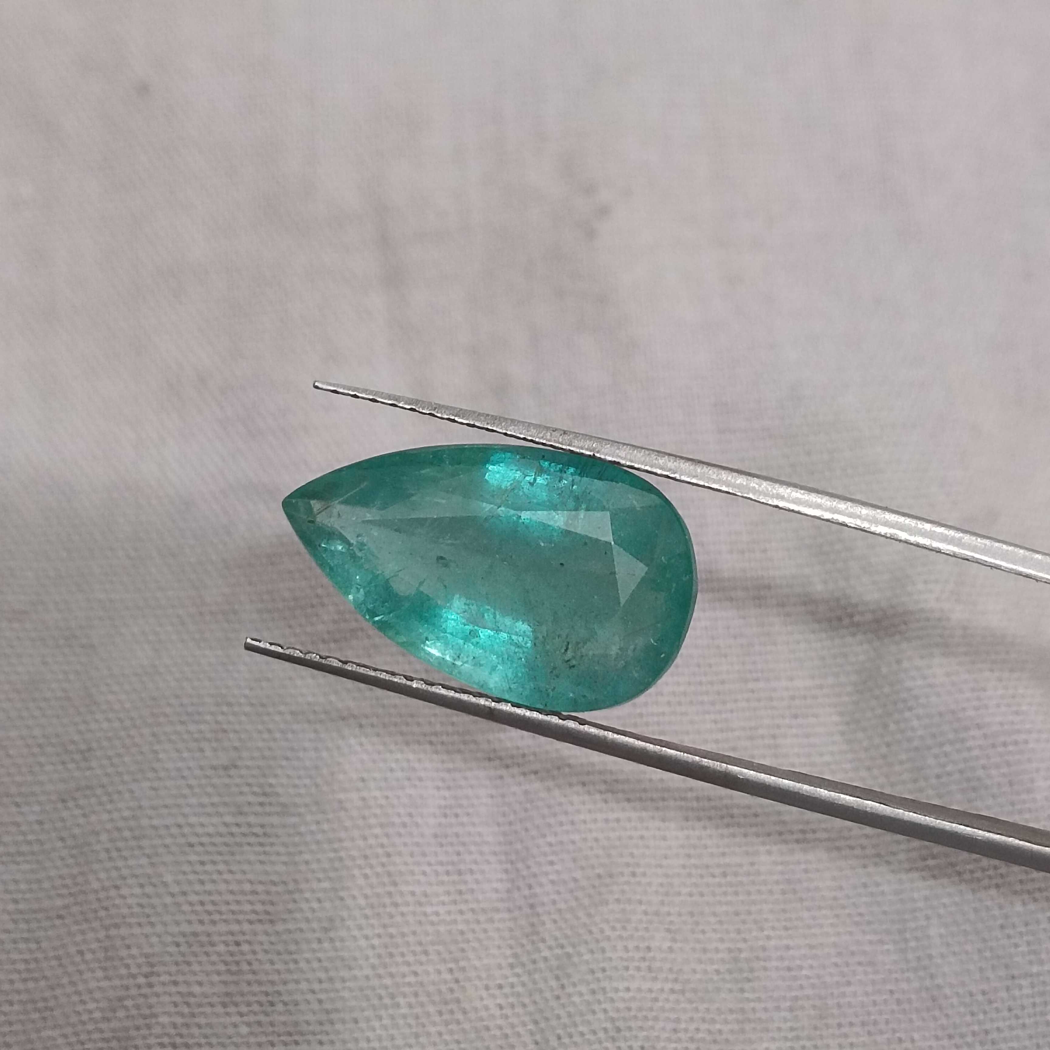 6.68ct bluish green pear cut Zambian emerald gemstone 