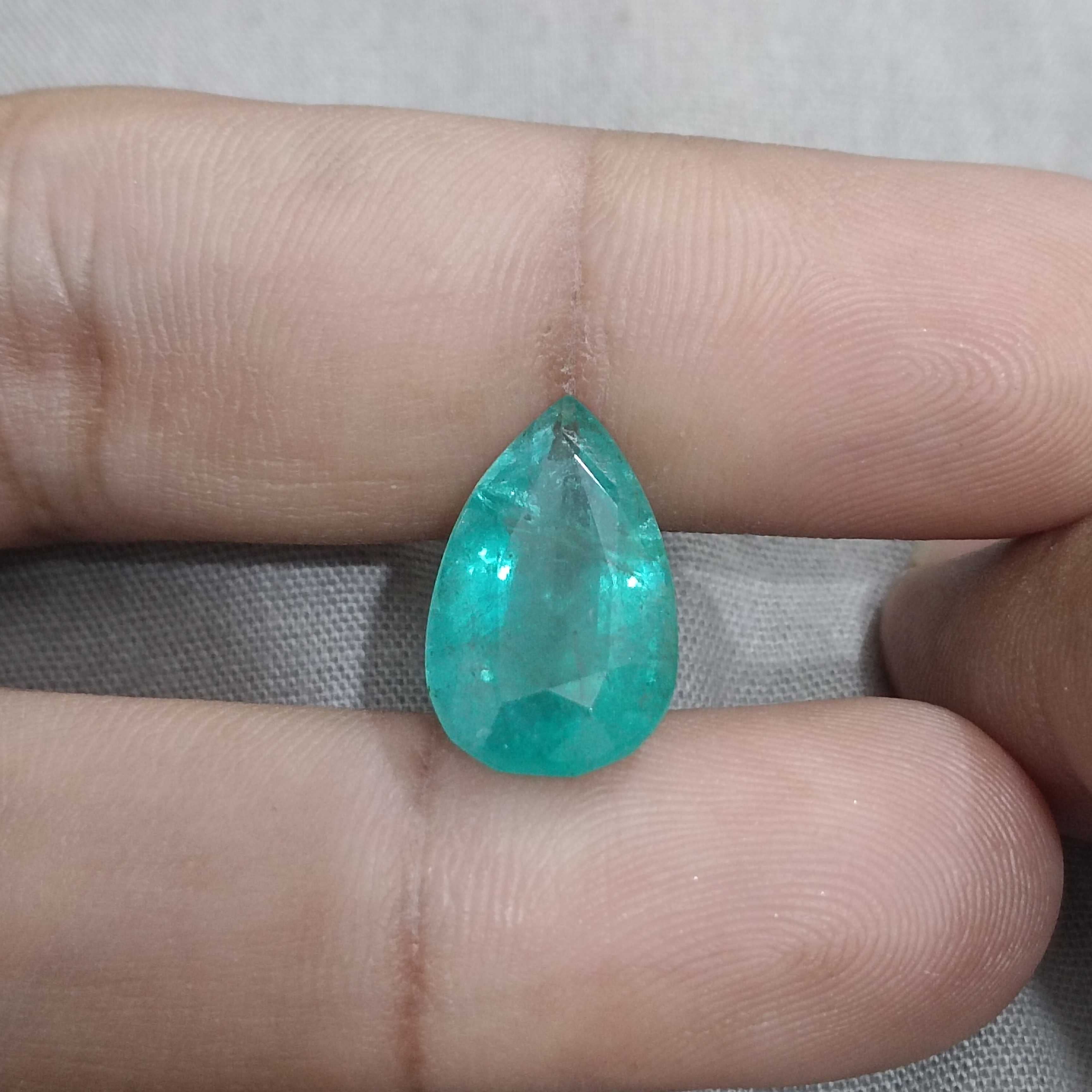 6.68ct bluish green pear cut Zambian emerald gemstone 