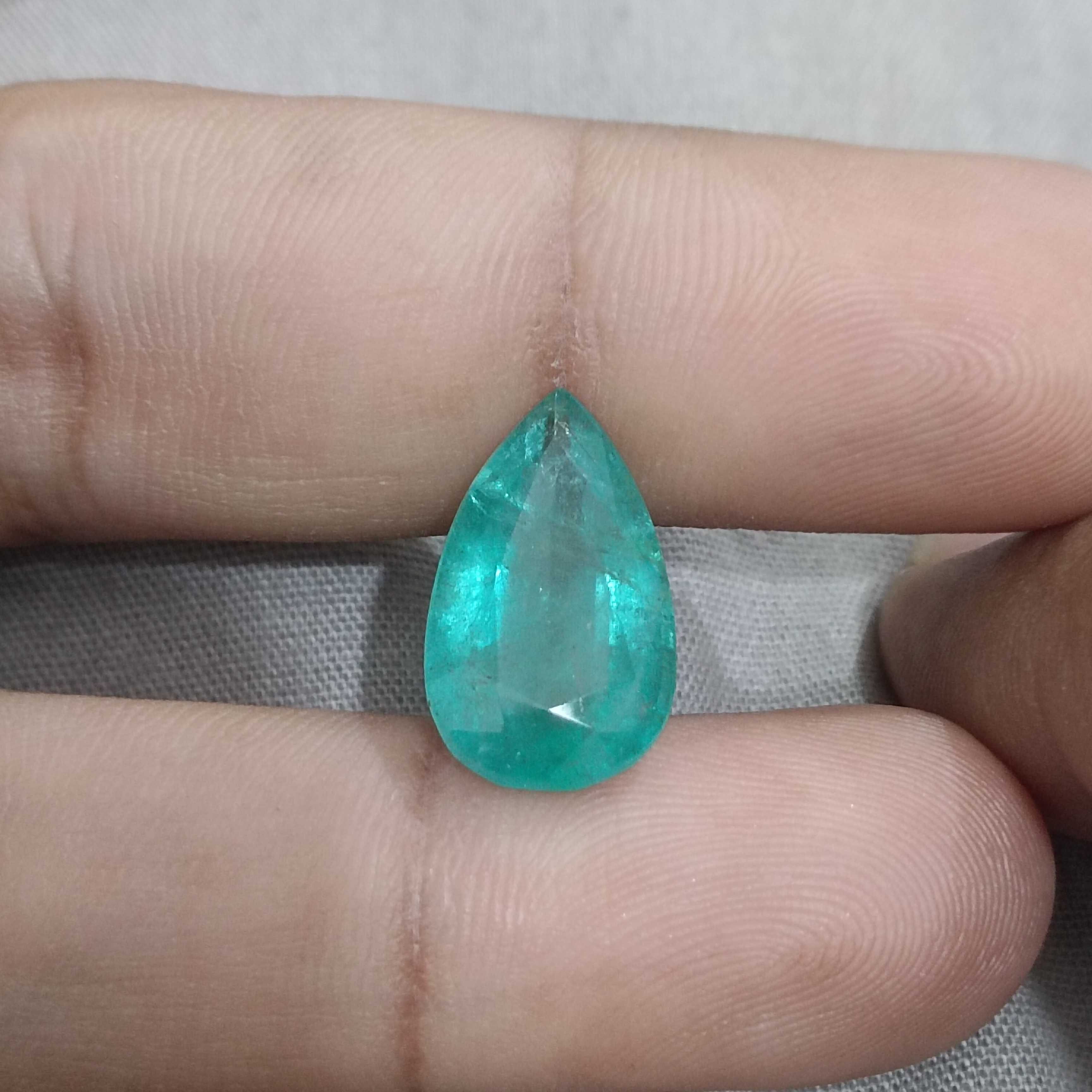 6.68ct bluish green pear cut Zambian emerald gemstone 