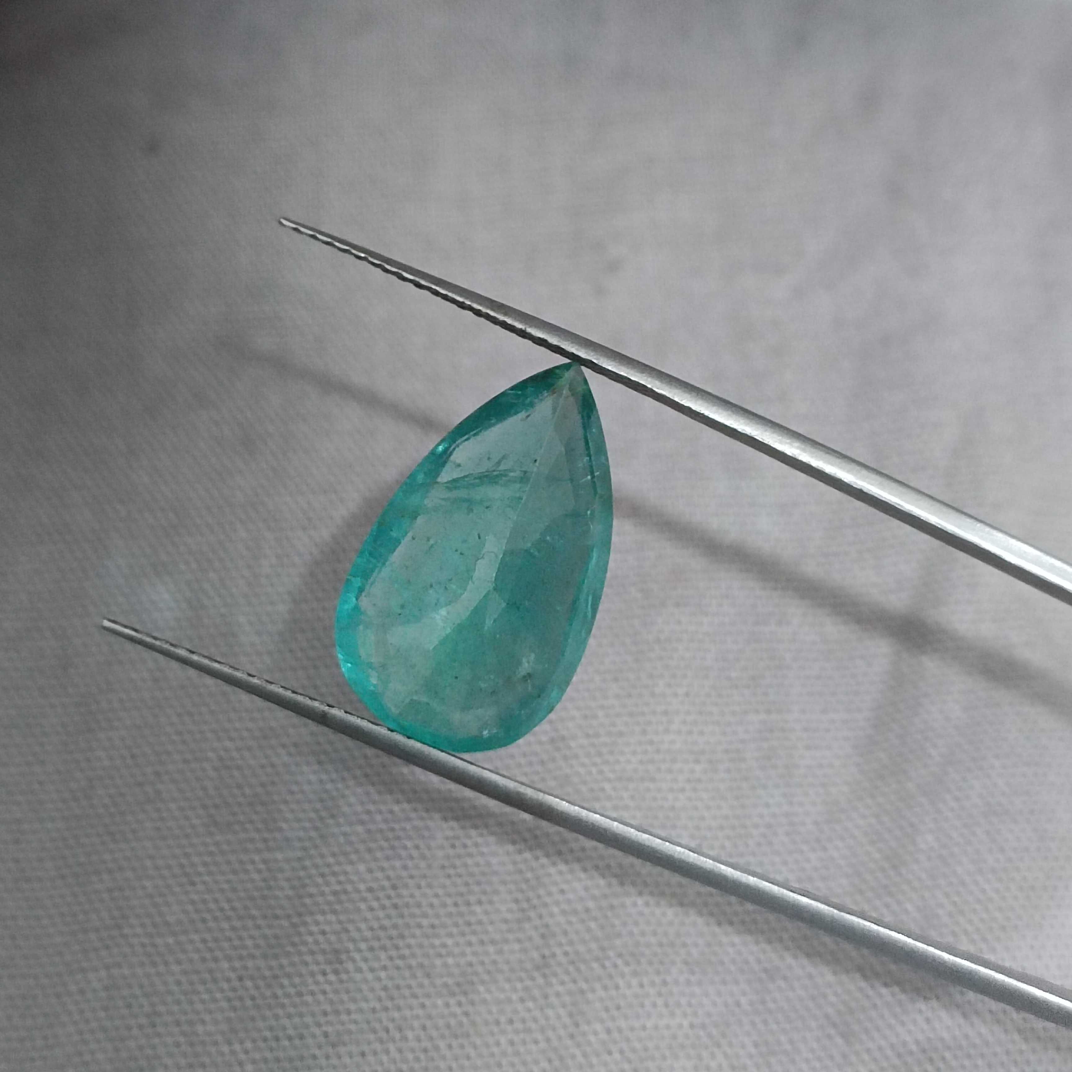 6.68ct bluish green pear cut Zambian emerald gemstone 