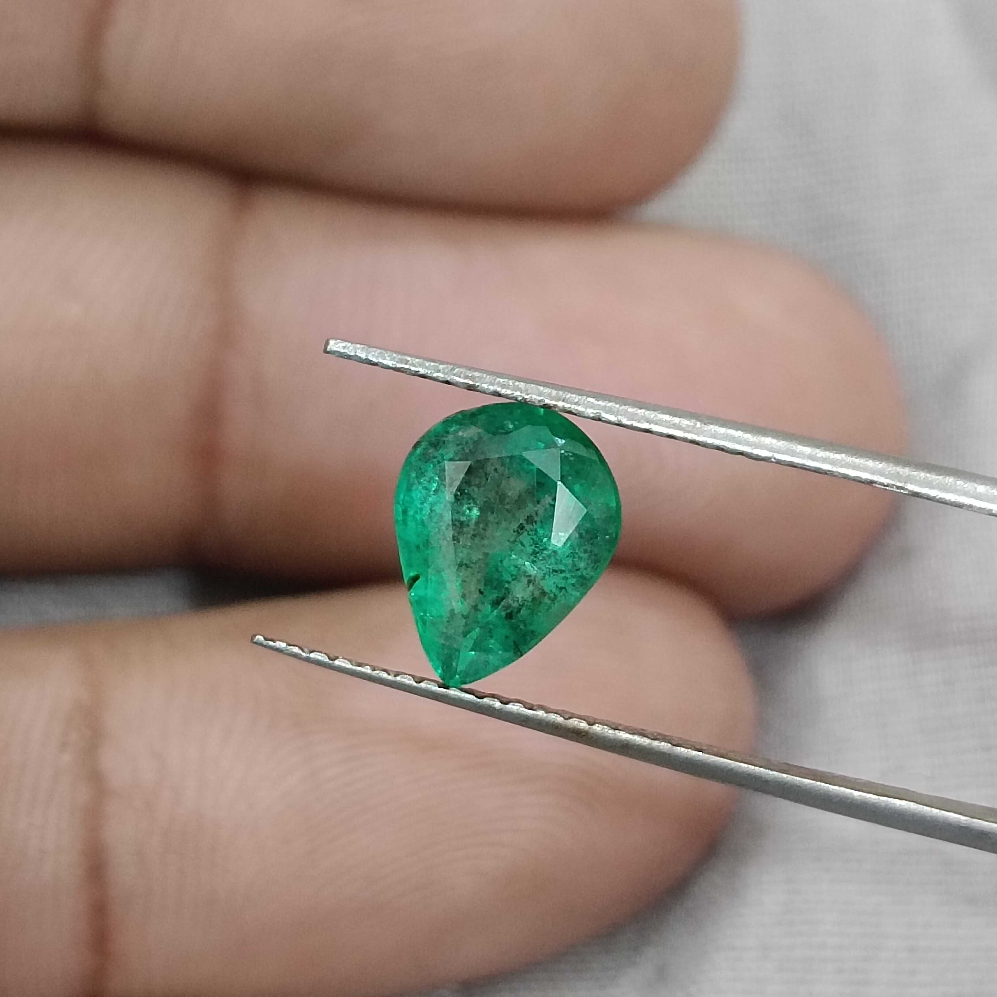 1.83ct GSI certified deep golden green pear cut emerald stone