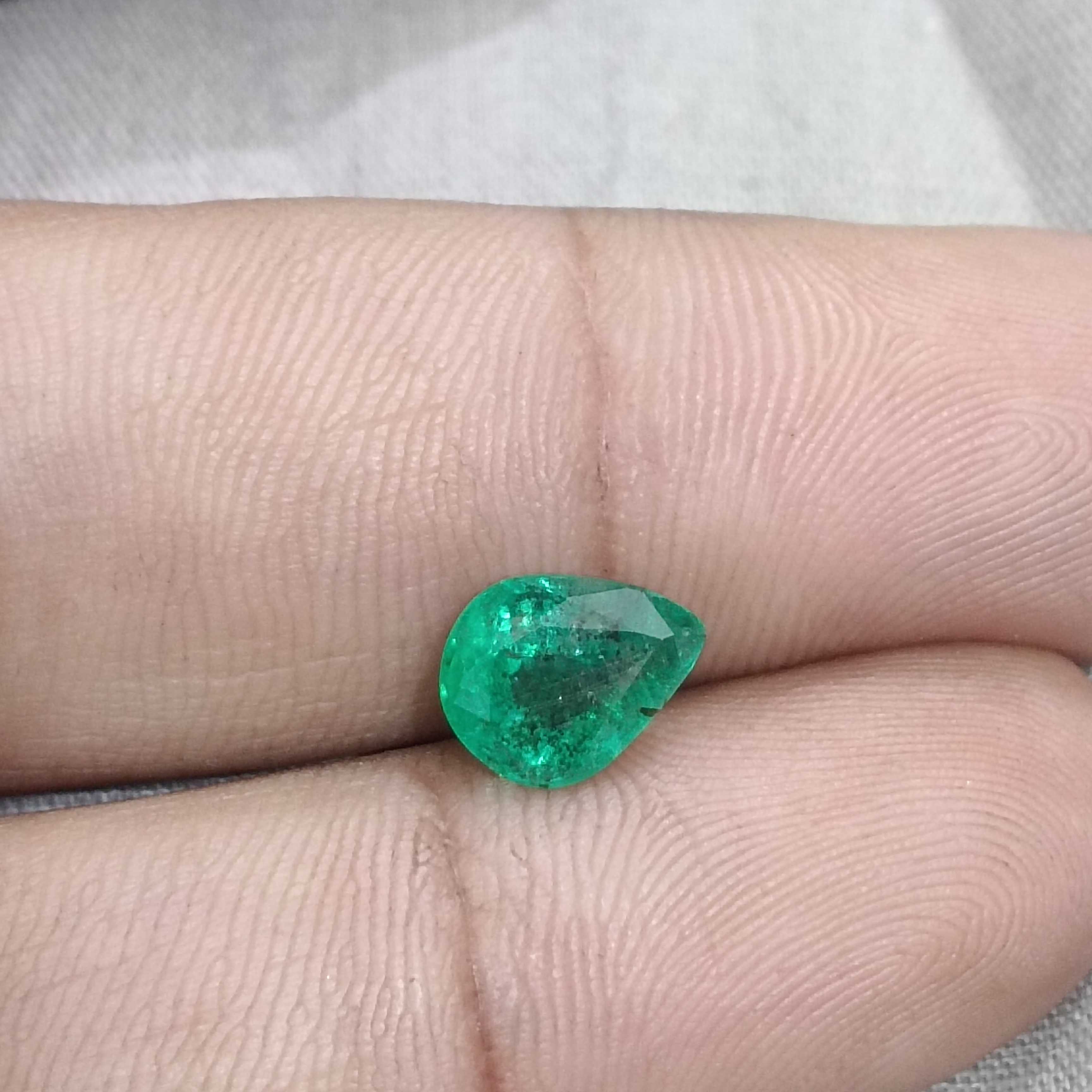 1.83ct GSI certified deep golden green pear cut emerald stone