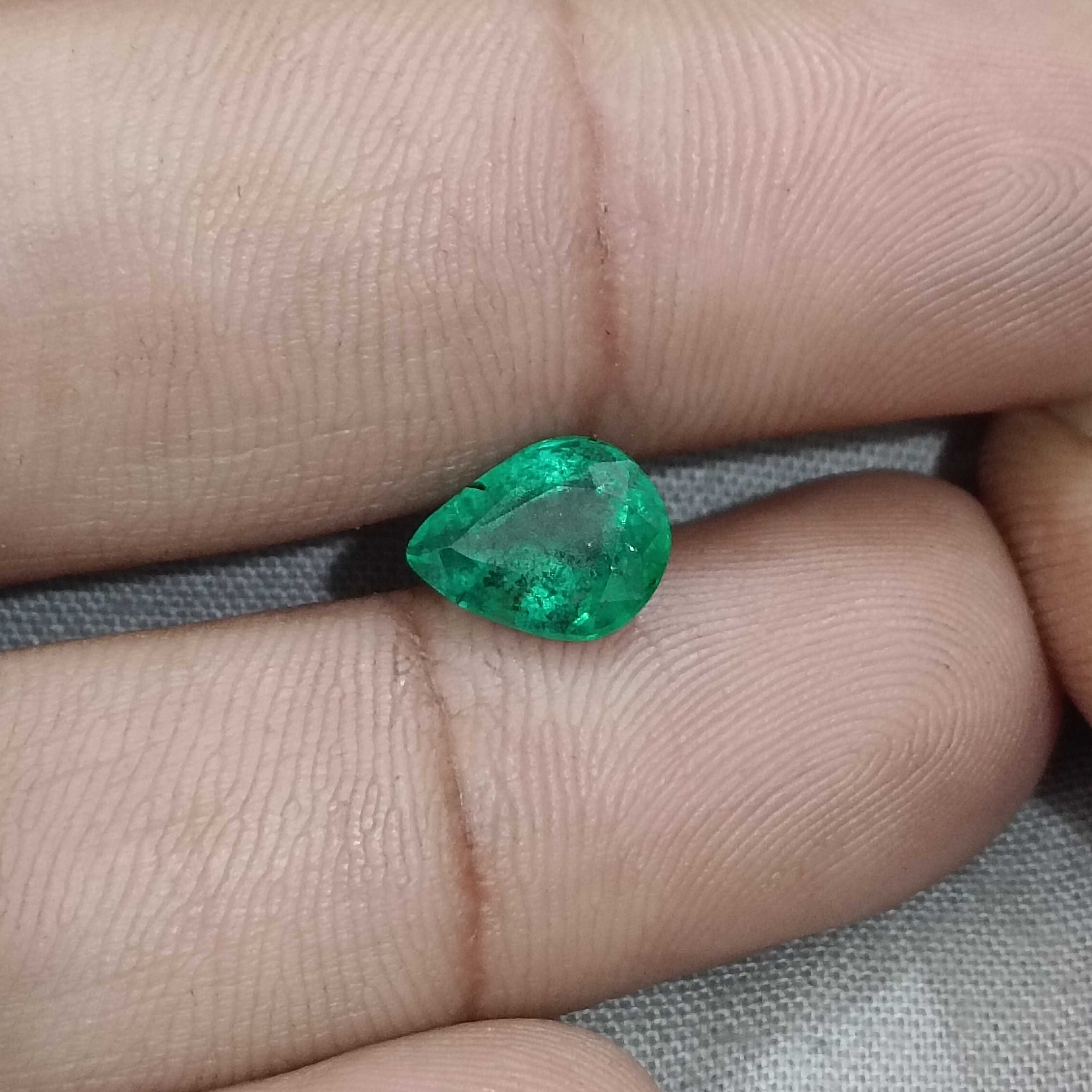 1.83ct GSI certified deep golden green pear cut emerald stone