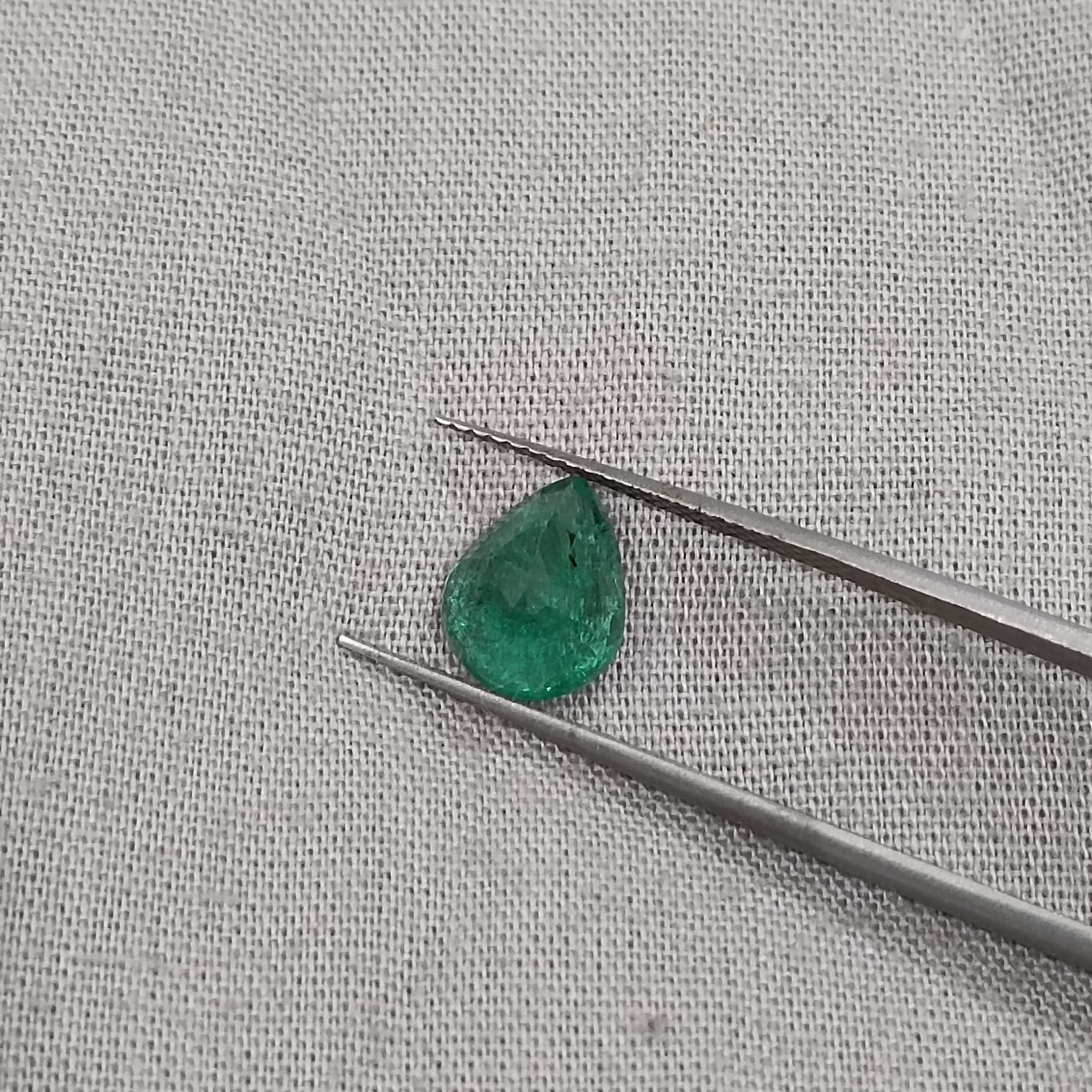 1.83ct GSI certified deep golden green pear cut emerald stone