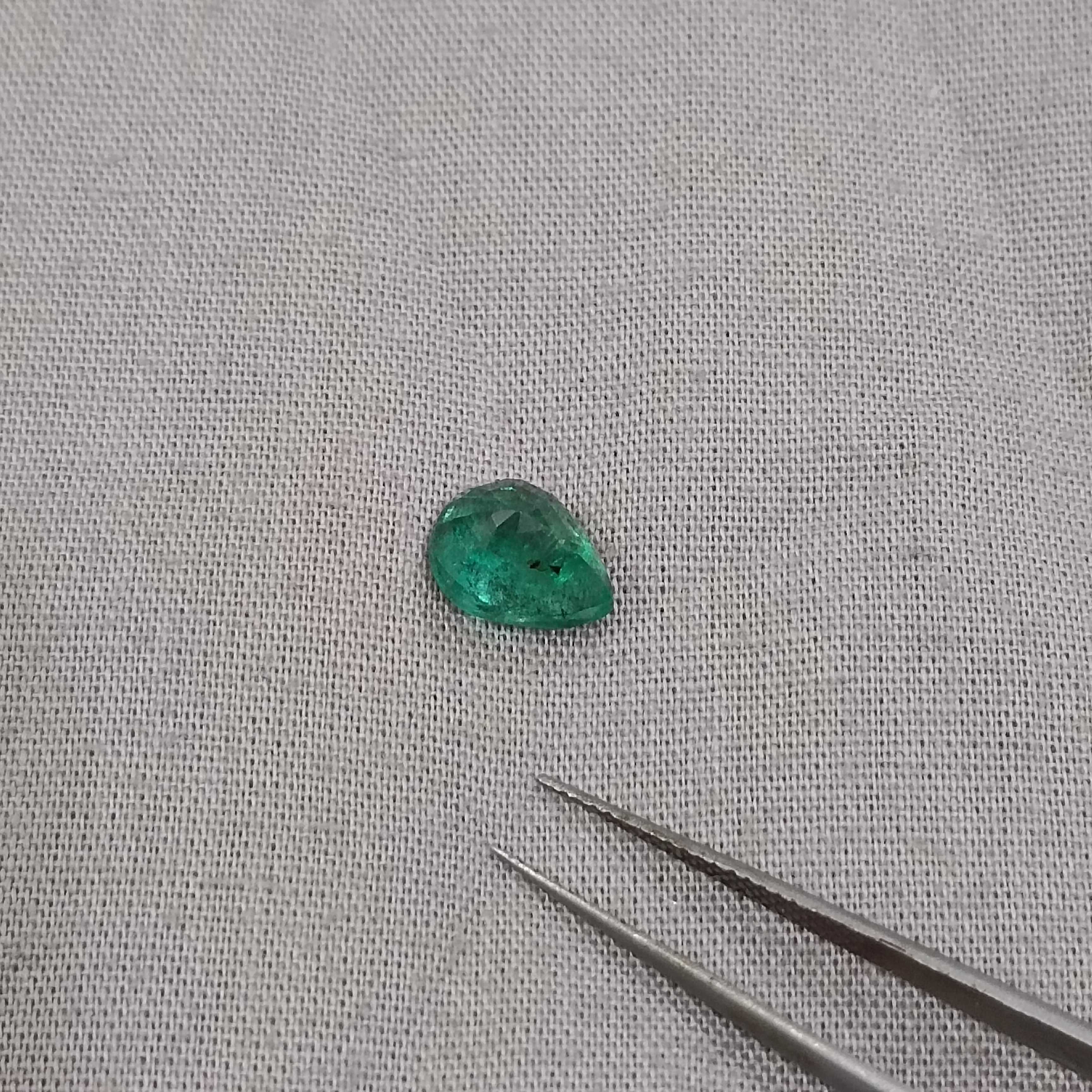 1.83ct GSI certified deep golden green pear cut emerald stone