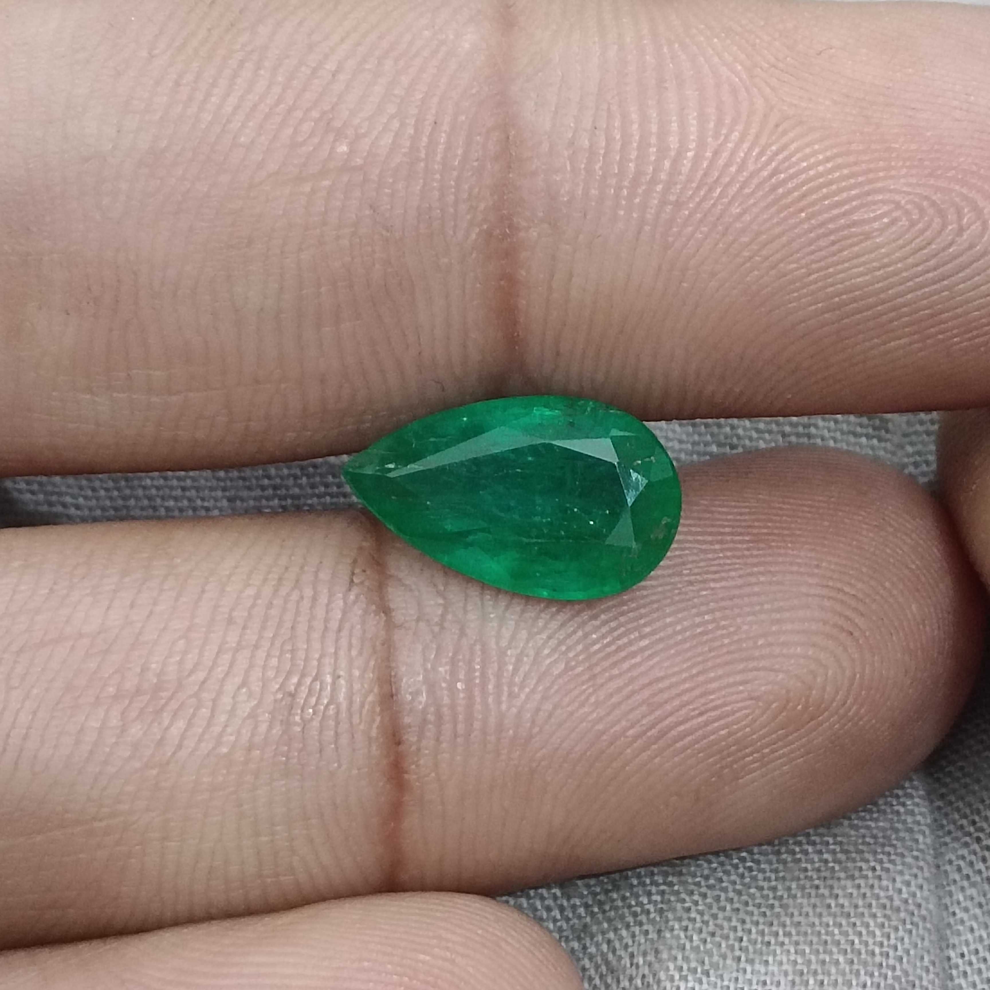 3.06ct deep velvet golden green pear shape emerald stone 