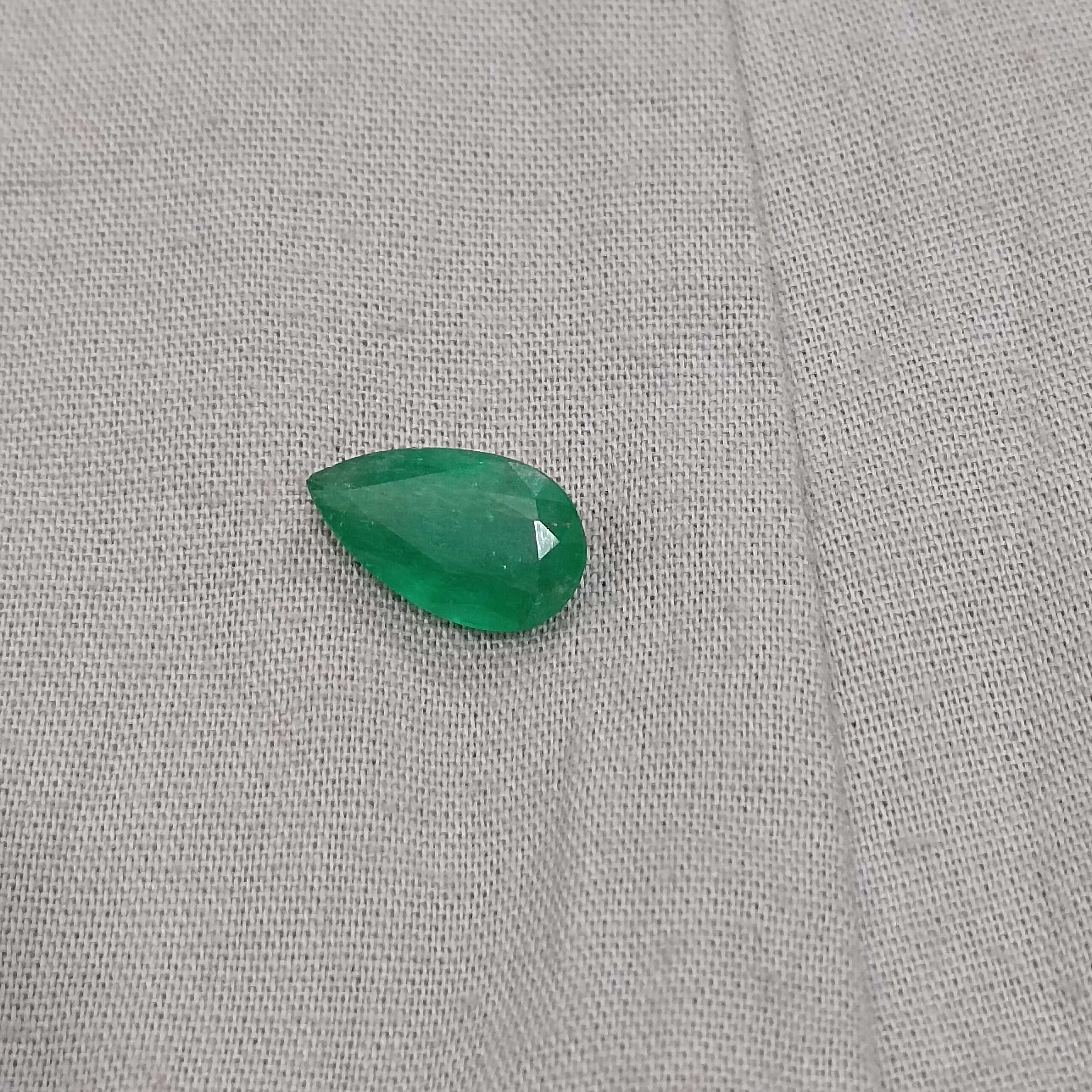 3.06ct deep velvet golden green pear shape emerald stone 