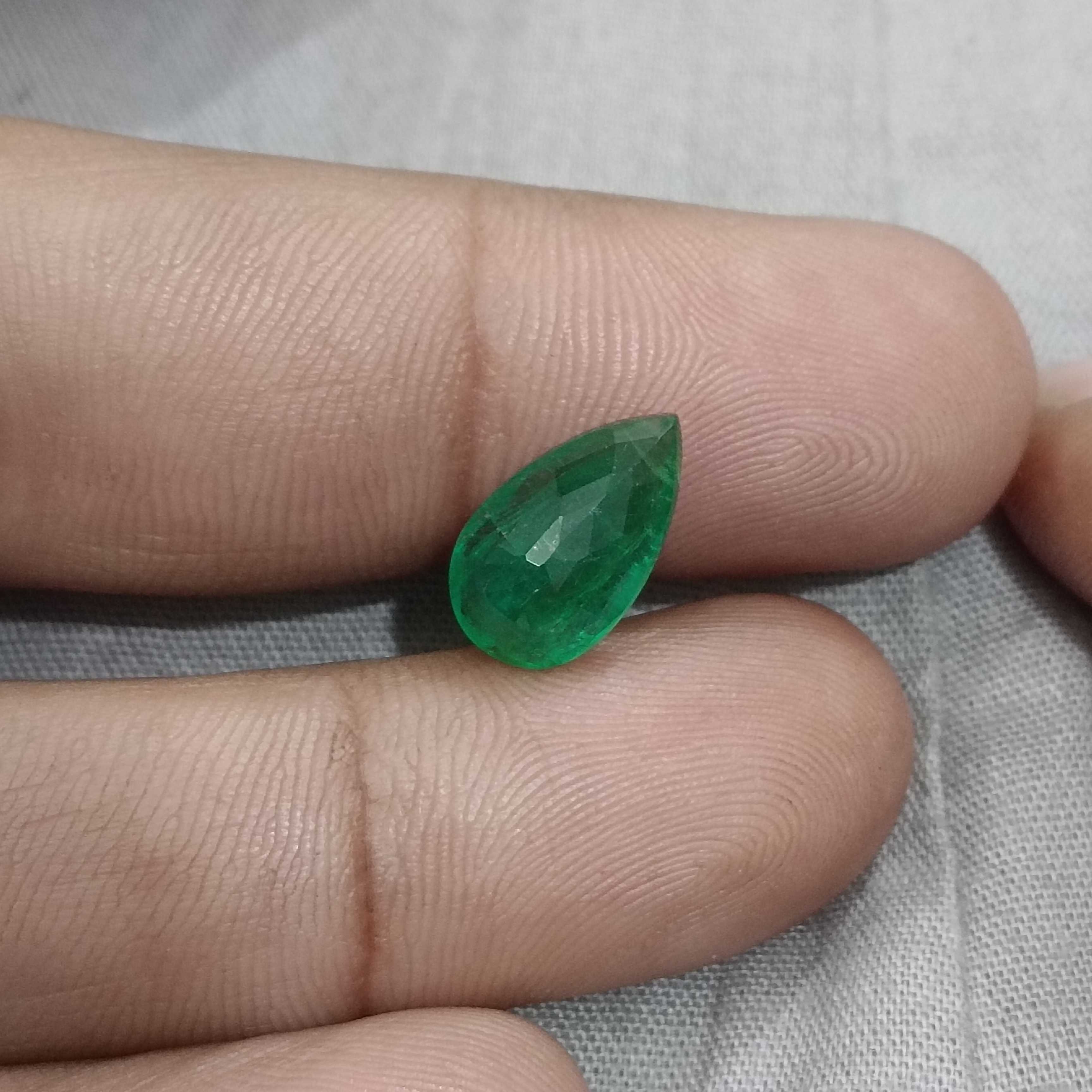 3.06ct deep velvet golden green pear shape emerald stone 