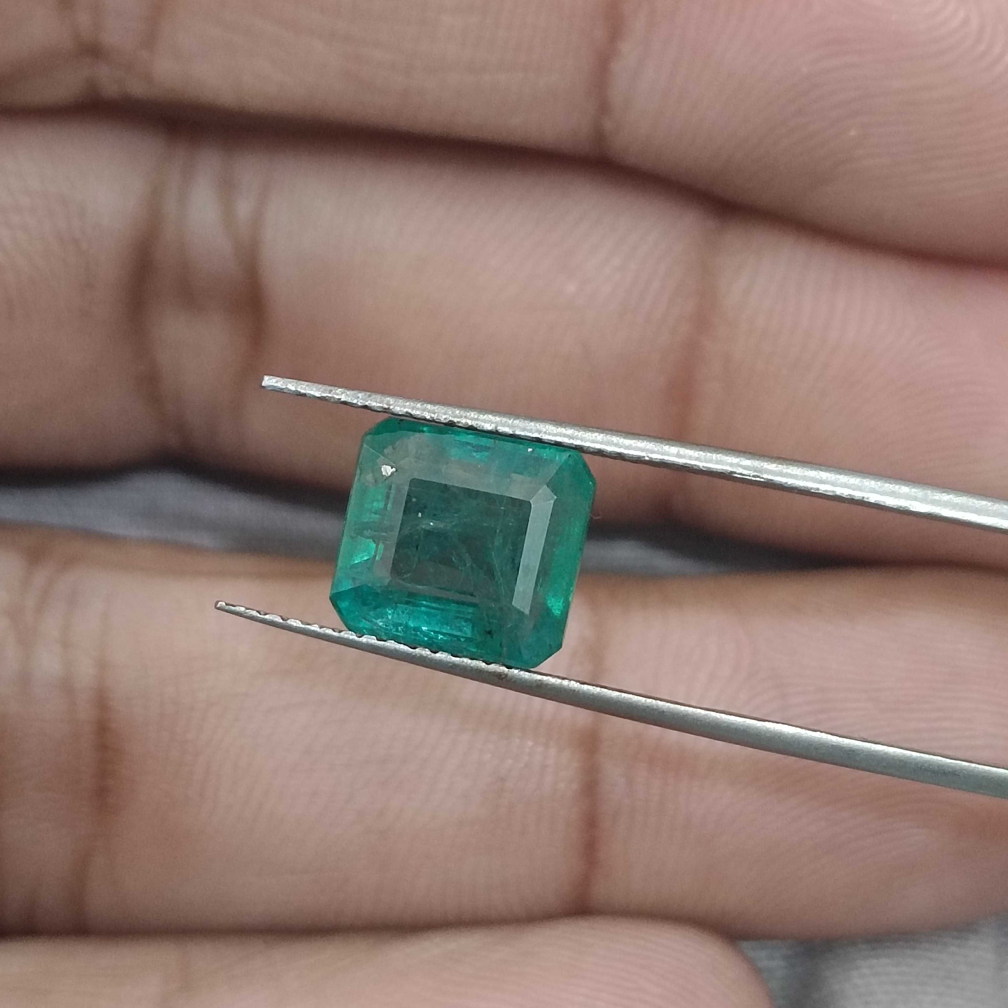 3.42ct certified bright intense green with bluish tint octagon cut emerald gem 