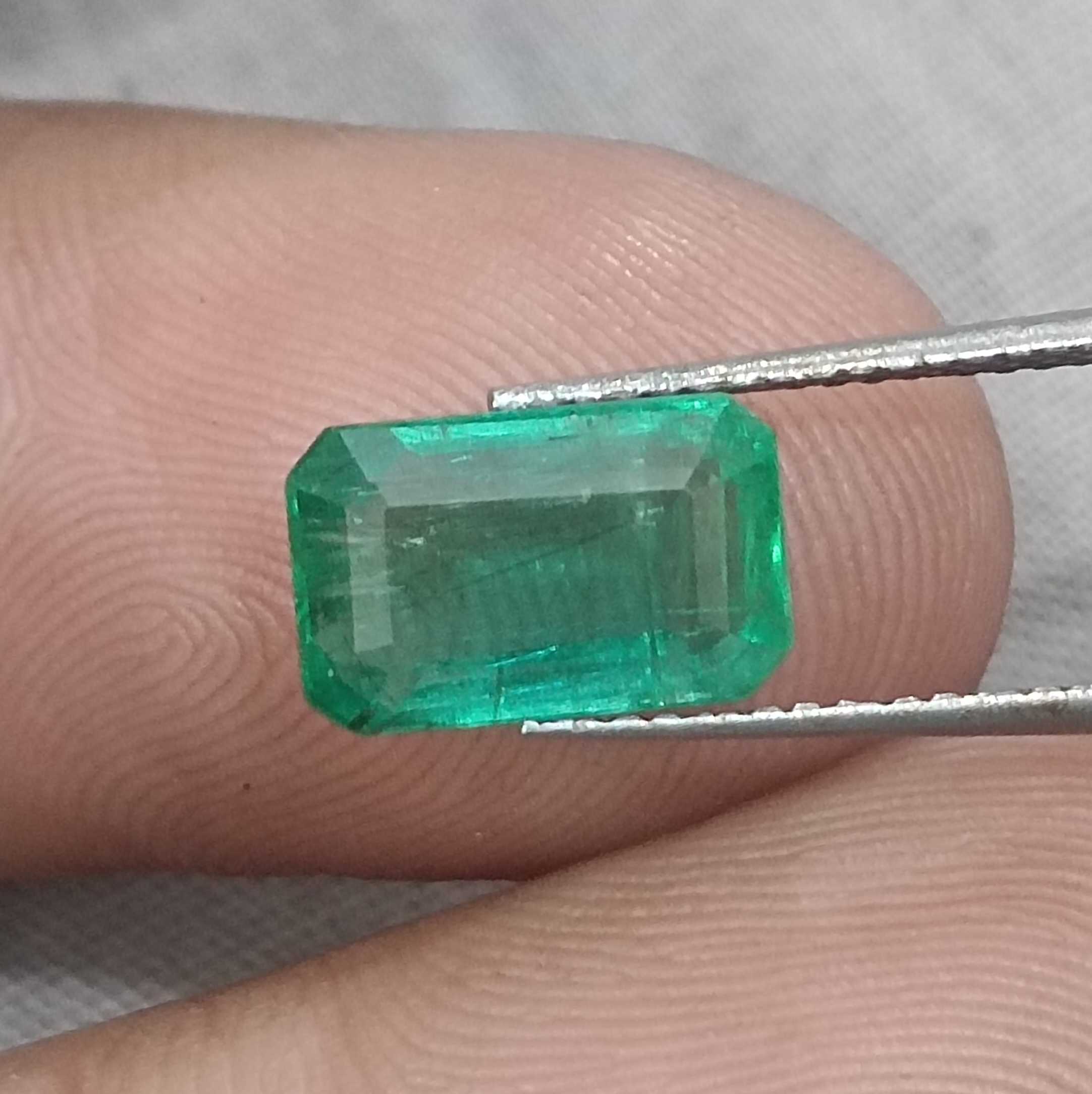 2.74ct certified intense medium green octagon cut emerald gemstone /