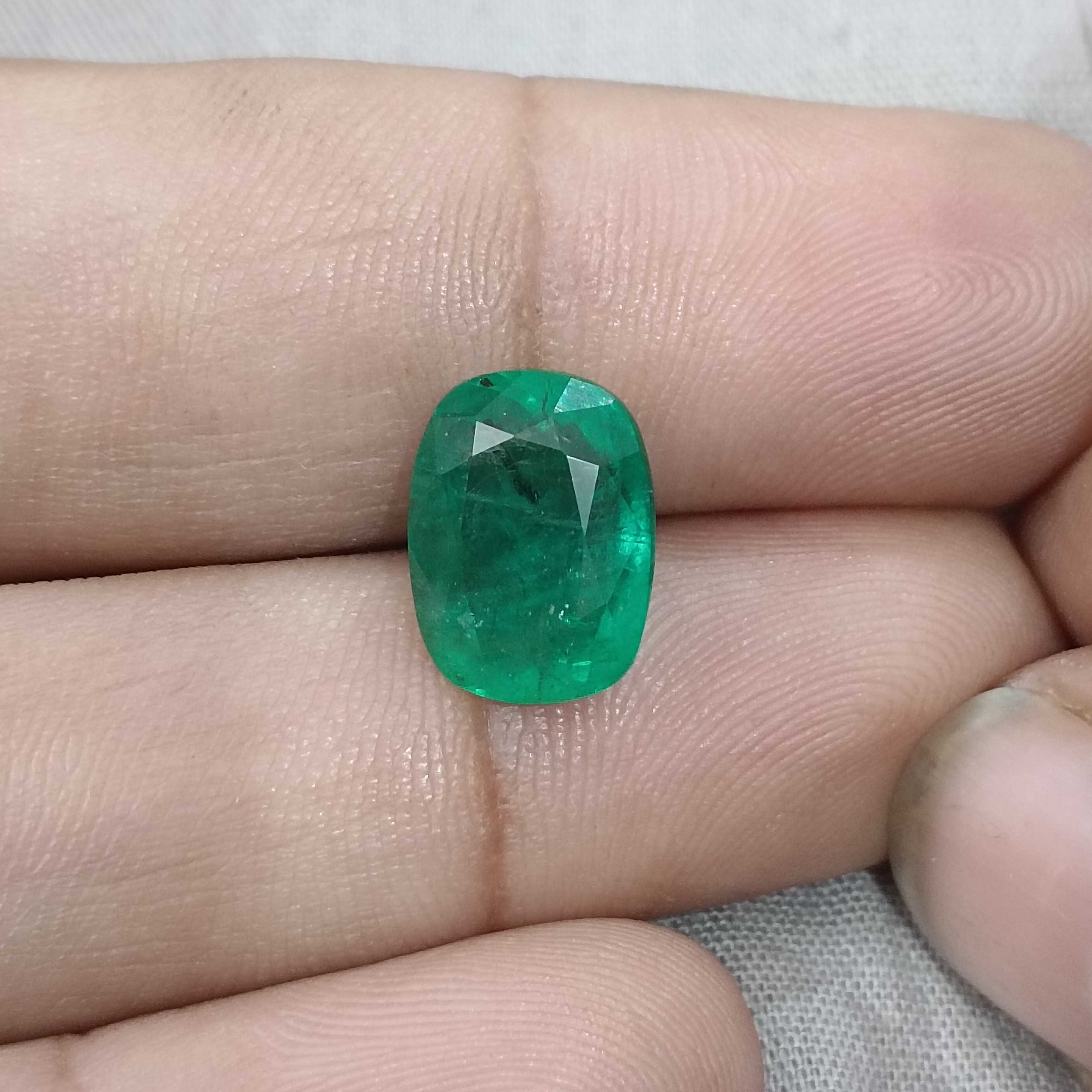 5.49ct alpine green cushion shape emerald gemstone 