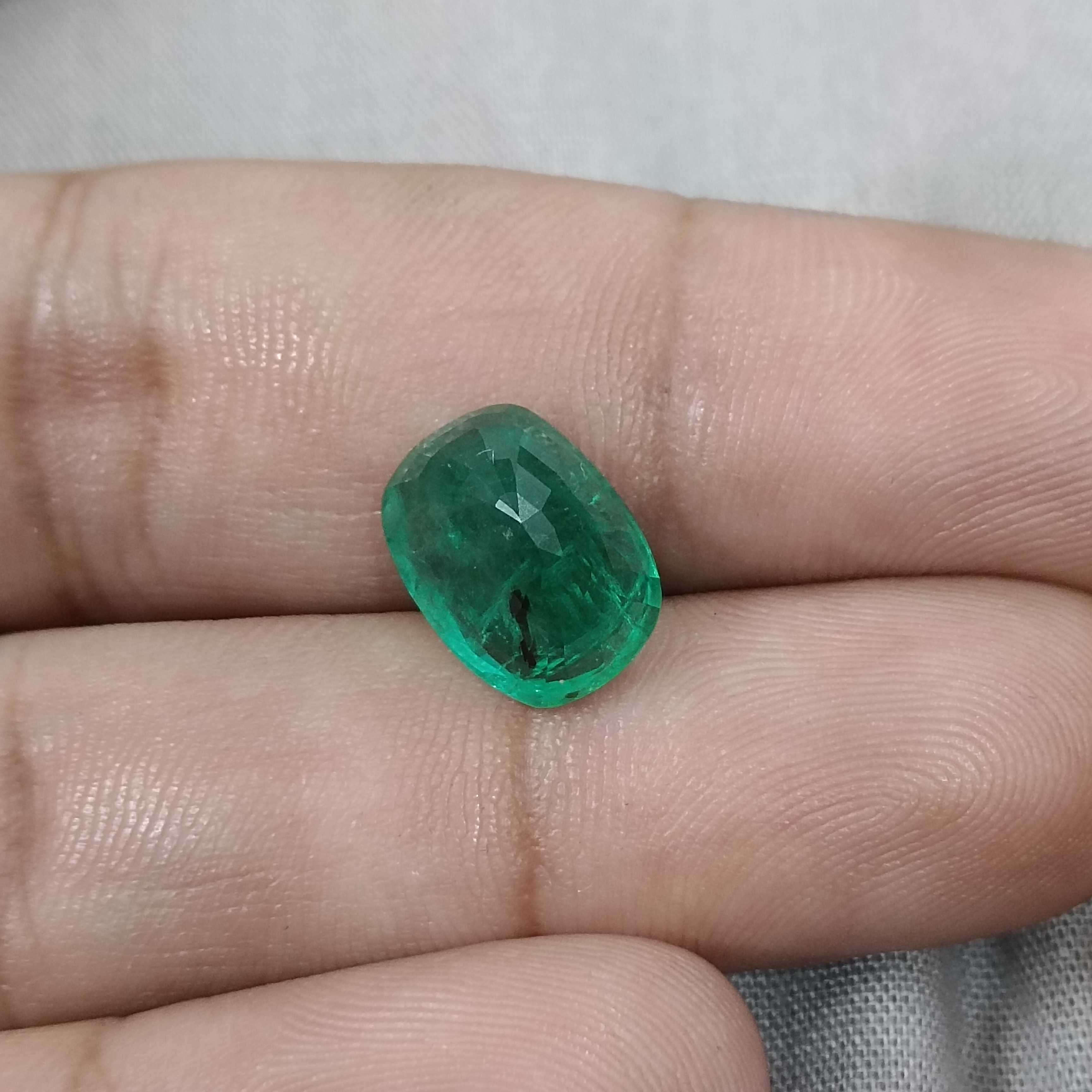 5.49ct alpine green cushion shape emerald gemstone 