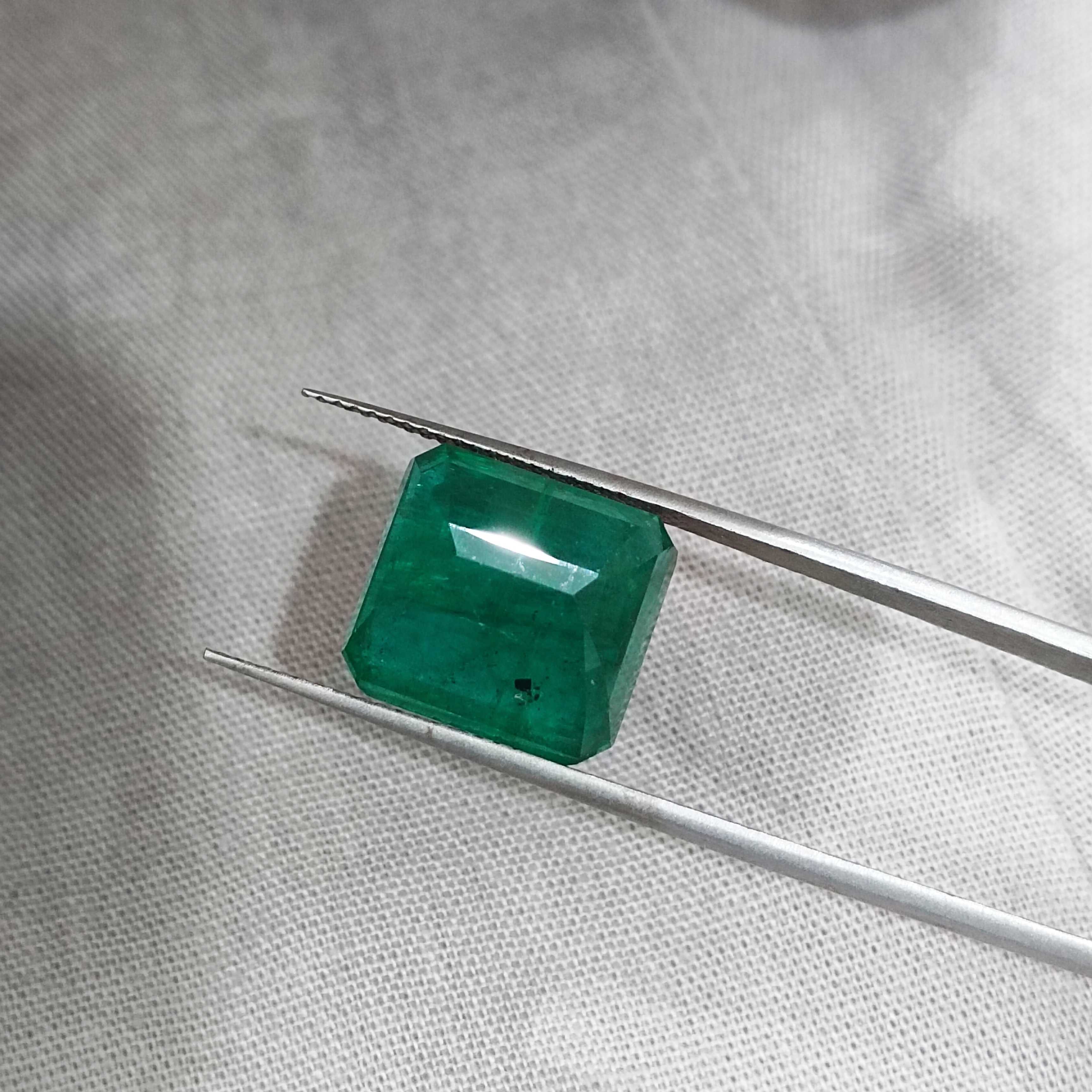 8.89ct vivid green octagon cut Zambian emerald gem