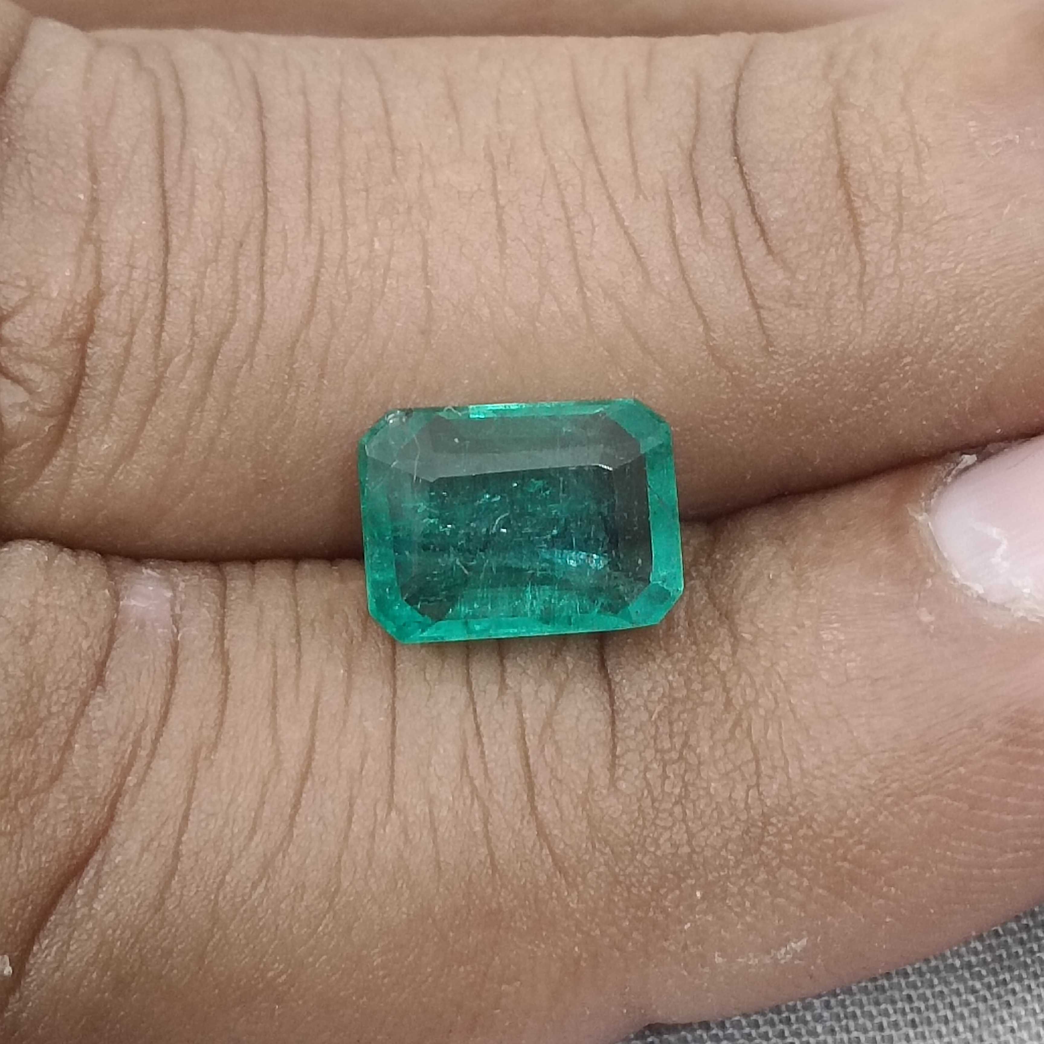 3.14ct GSI certified pine green octagon cut Zambian emerald gem 