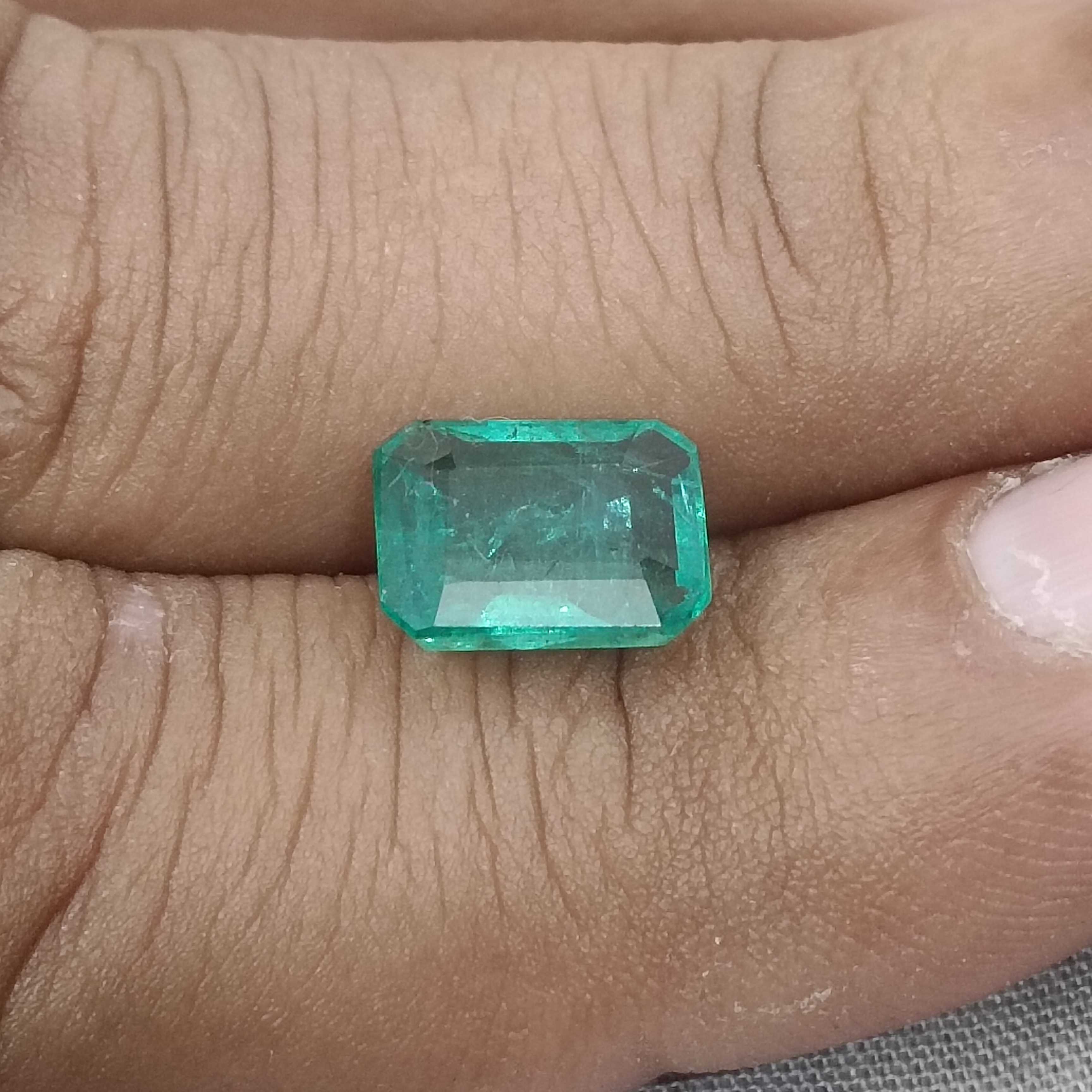 3.14ct GSI certified pine green octagon cut Zambian emerald gem 