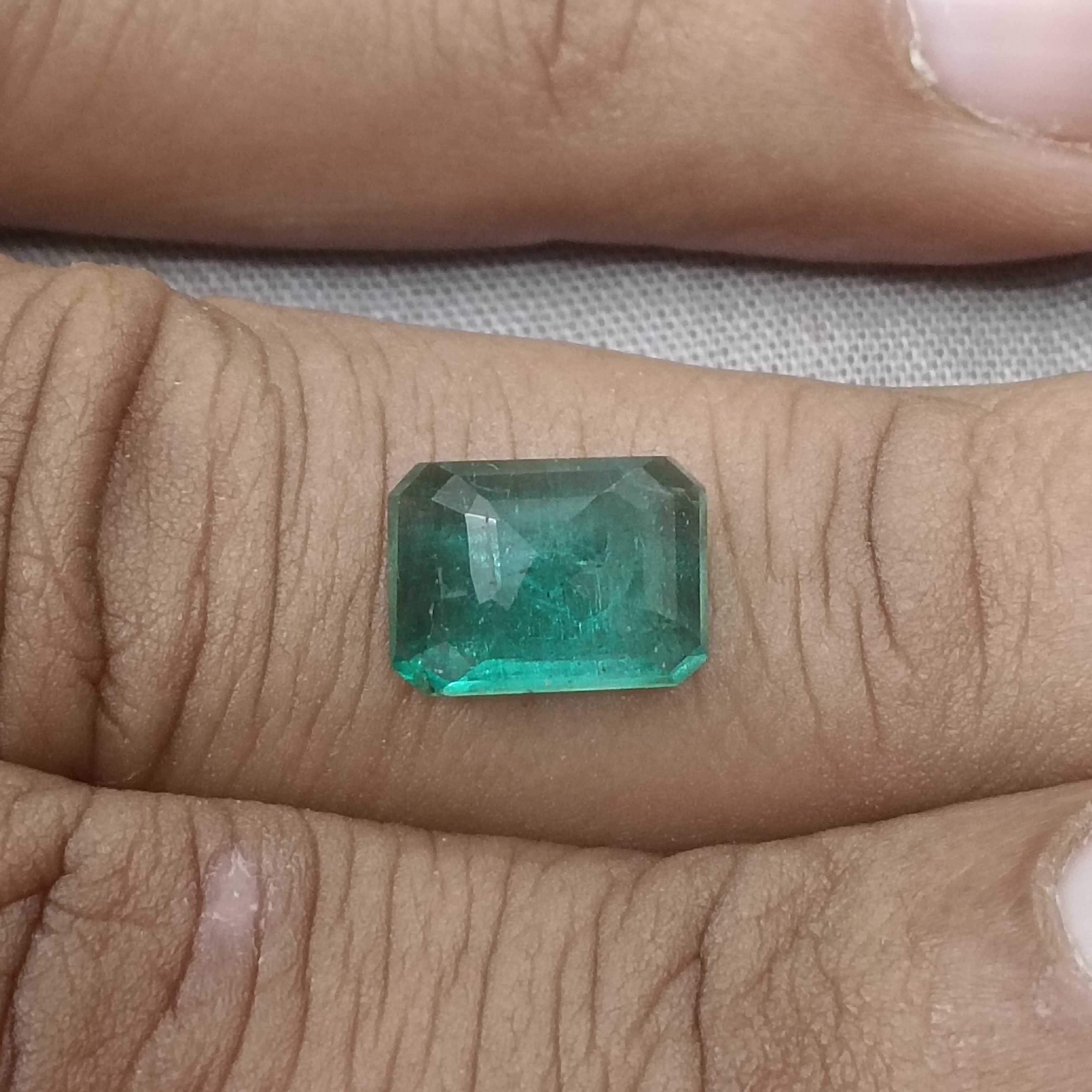 3.14ct GSI certified pine green octagon cut Zambian emerald gem 