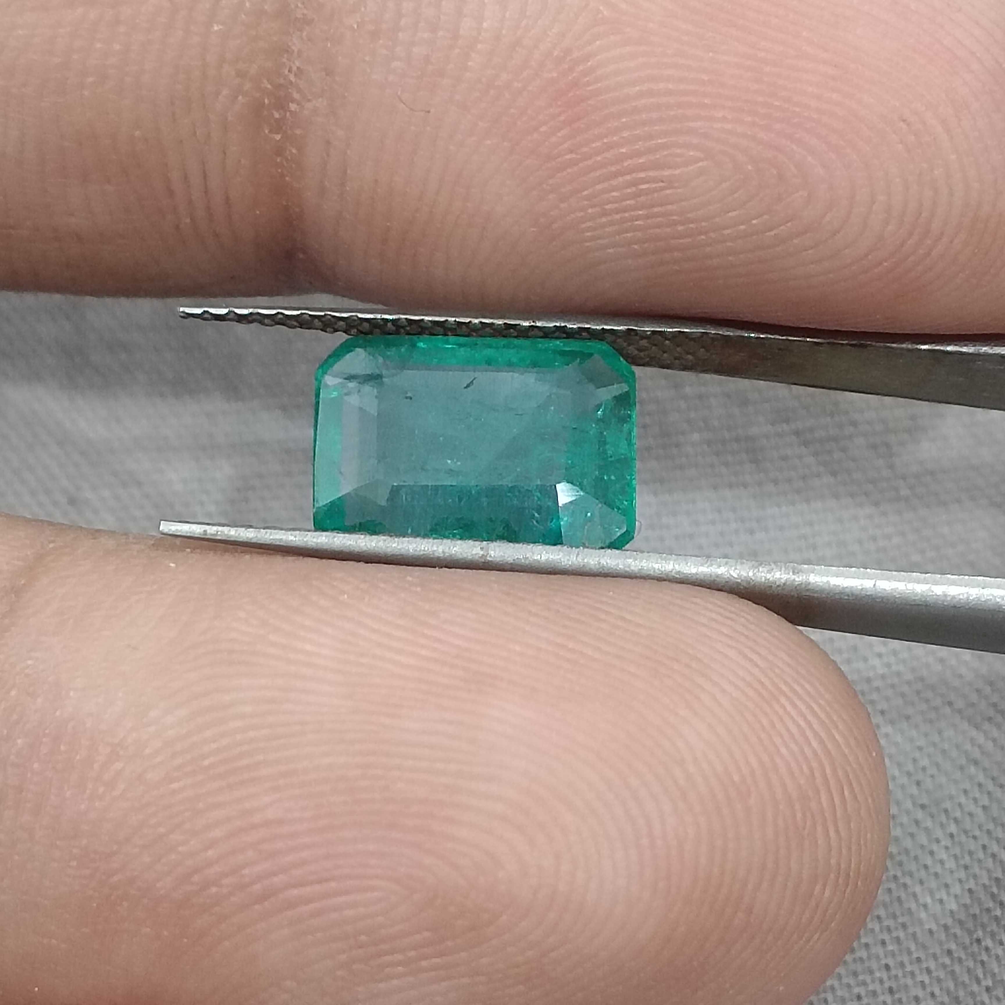 3.14ct GSI certified pine green octagon cut Zambian emerald gem 