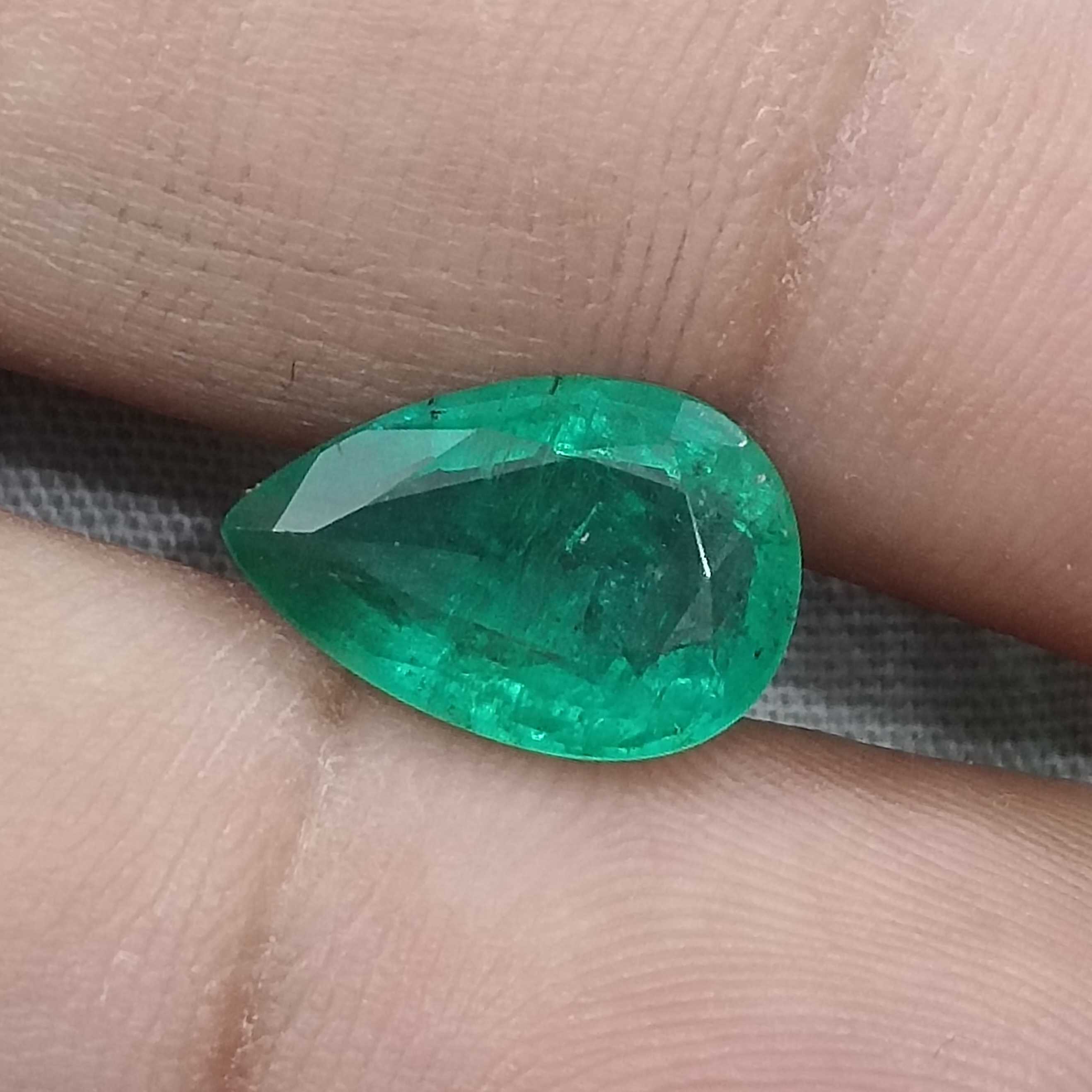 3.78ct GSI certified intense grass green pear cut emerald gemstone /