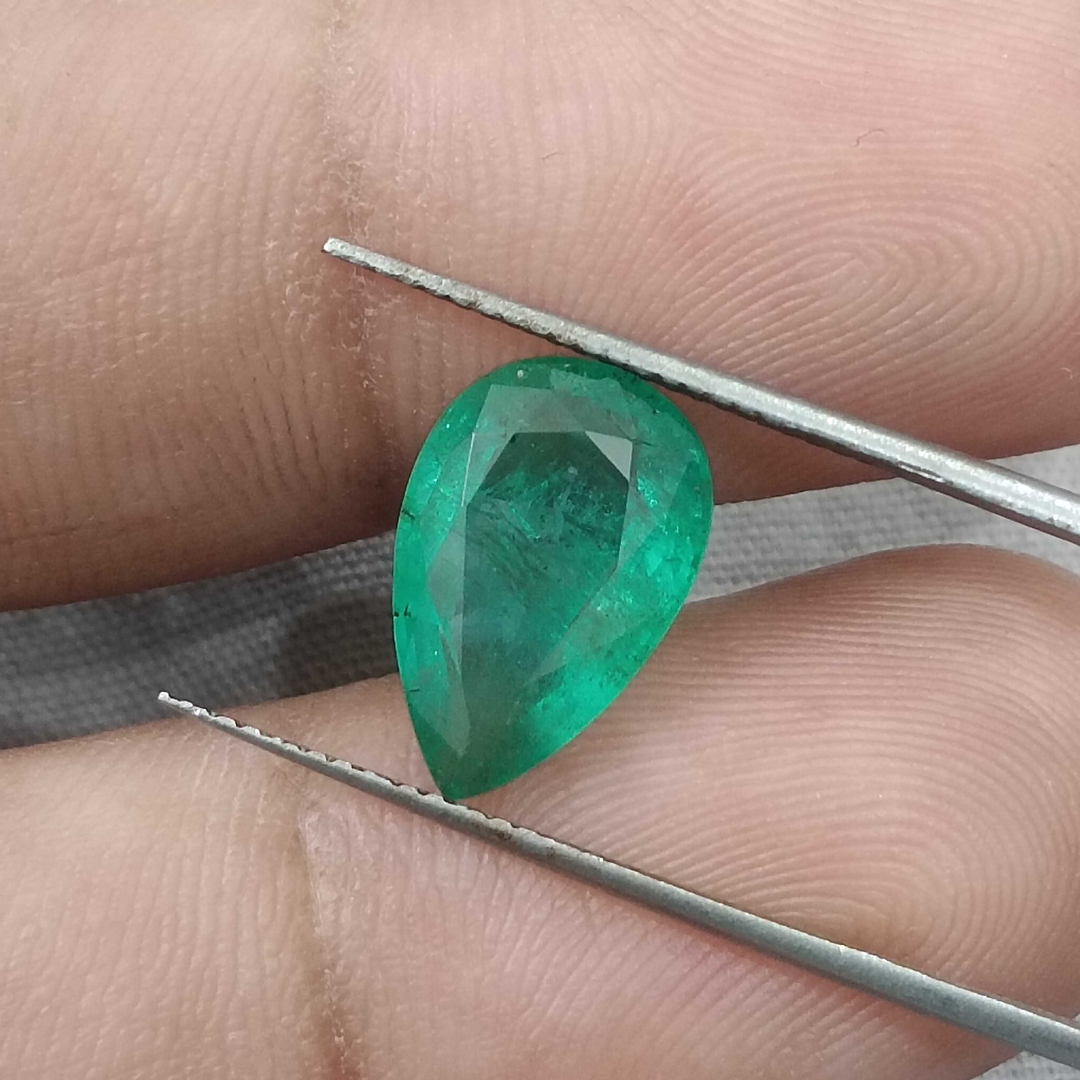 3.78ct GSI certified intense grass green pear cut emerald gemstone 