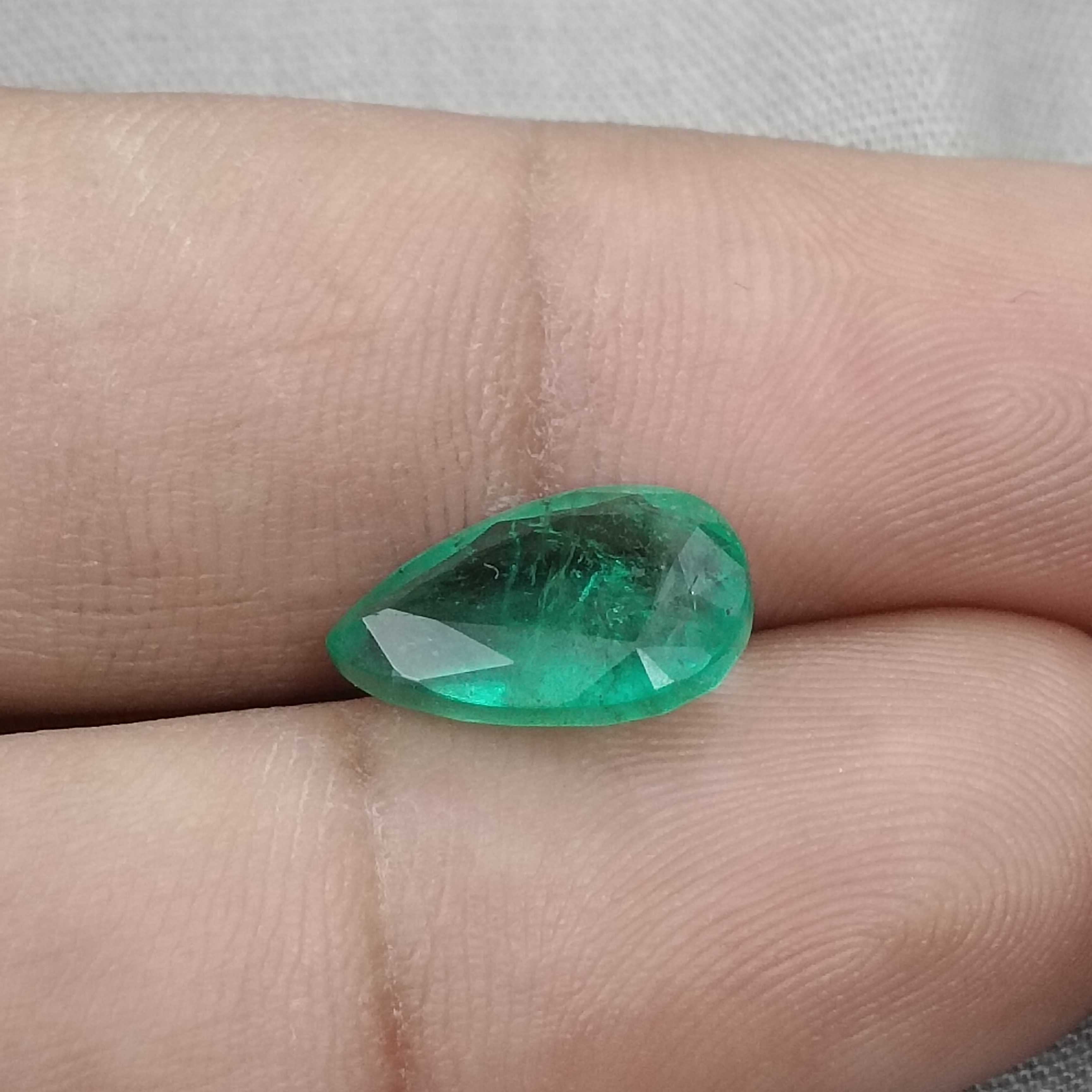 3.78ct GSI certified intense grass green pear cut emerald gemstone 