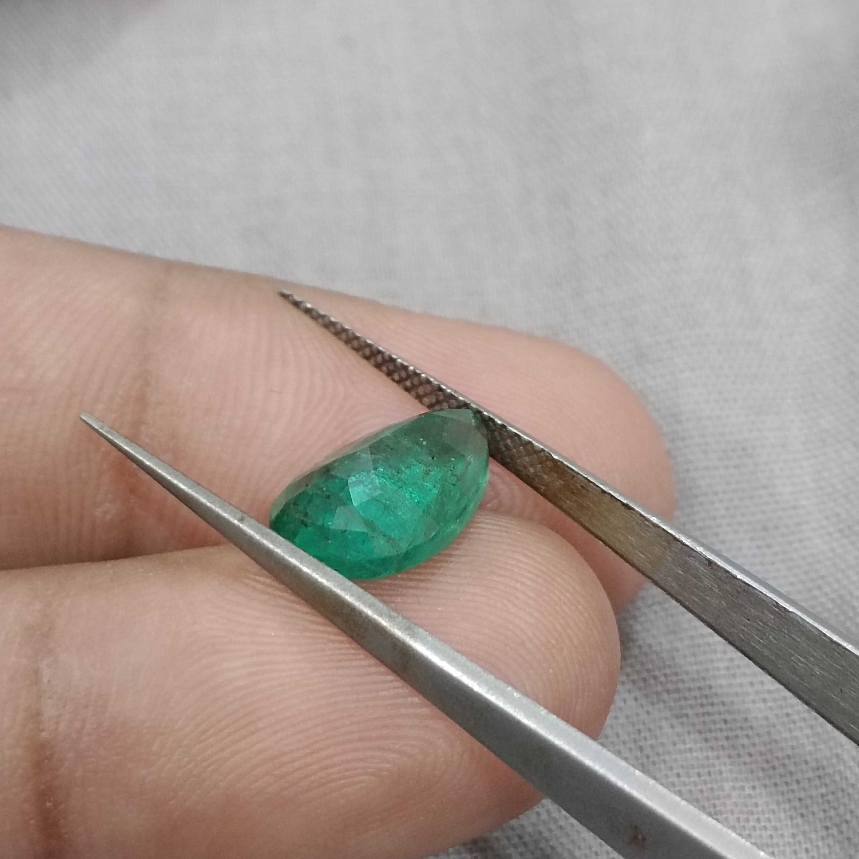 3.78ct GSI certified intense grass green pear cut emerald gemstone 