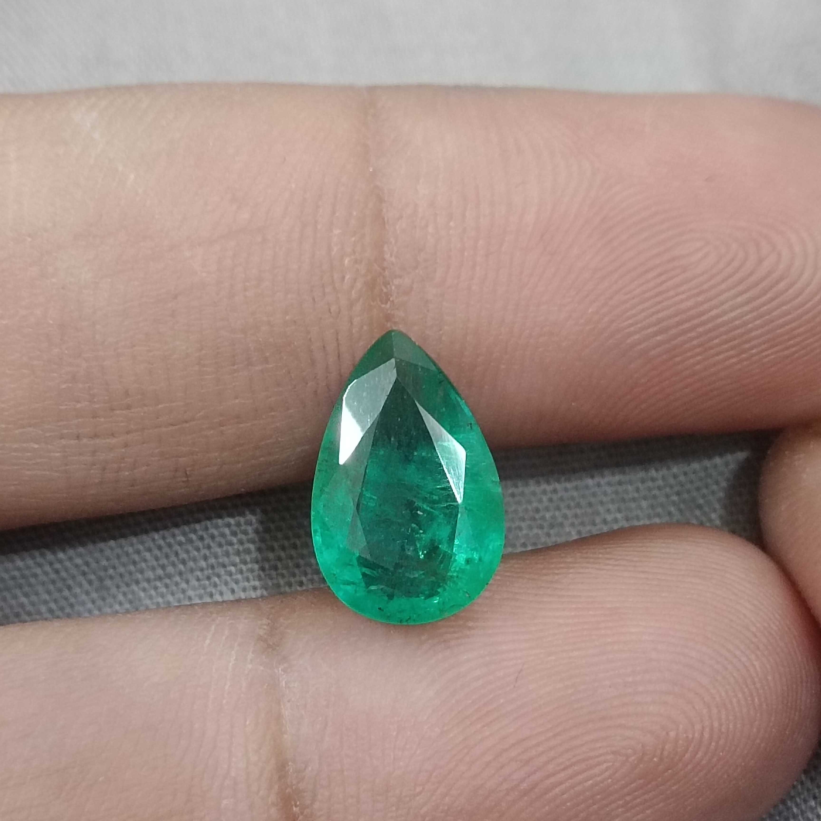 3.78ct GSI certified intense grass green pear cut emerald gemstone 