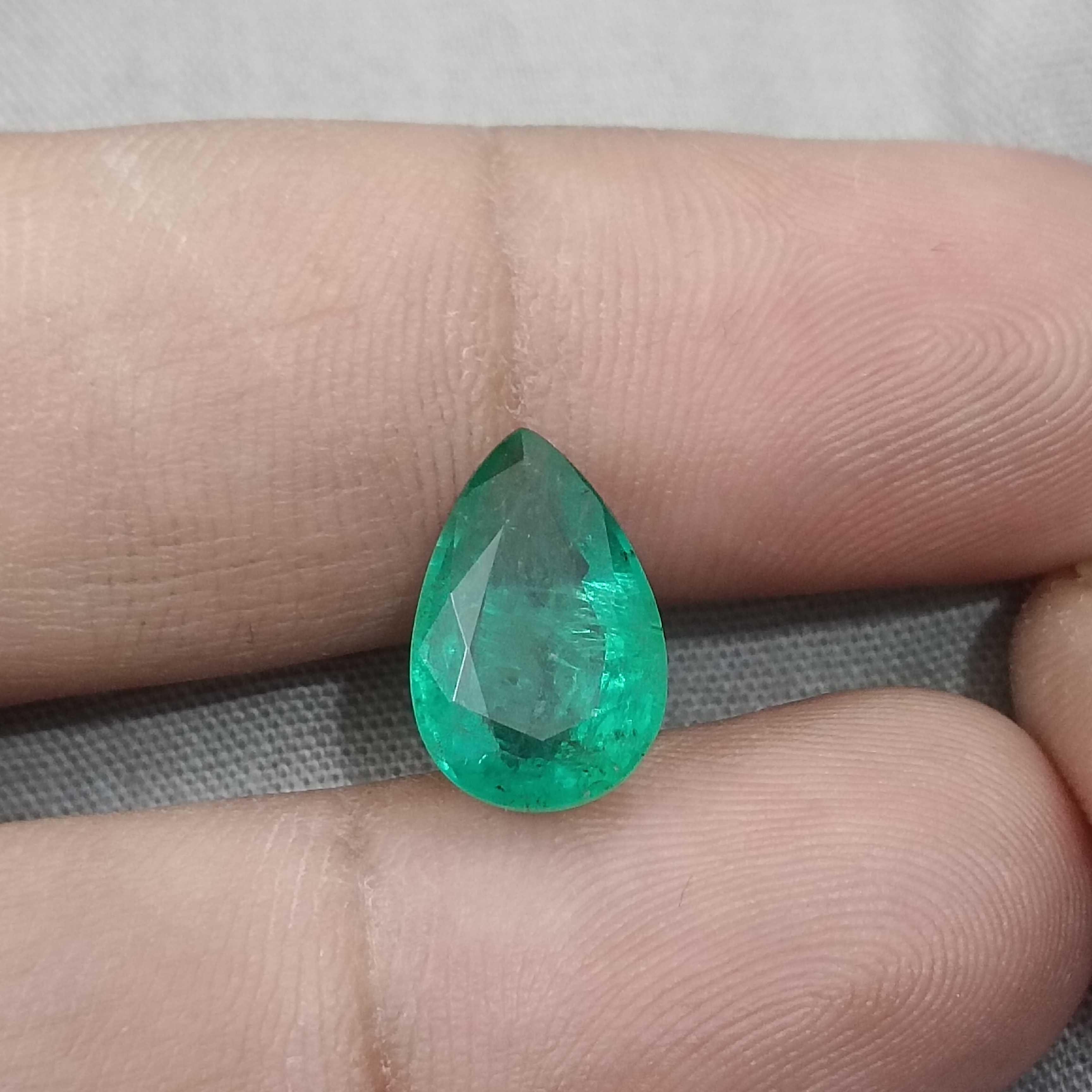 3.78ct GSI certified intense grass green pear cut emerald gemstone 