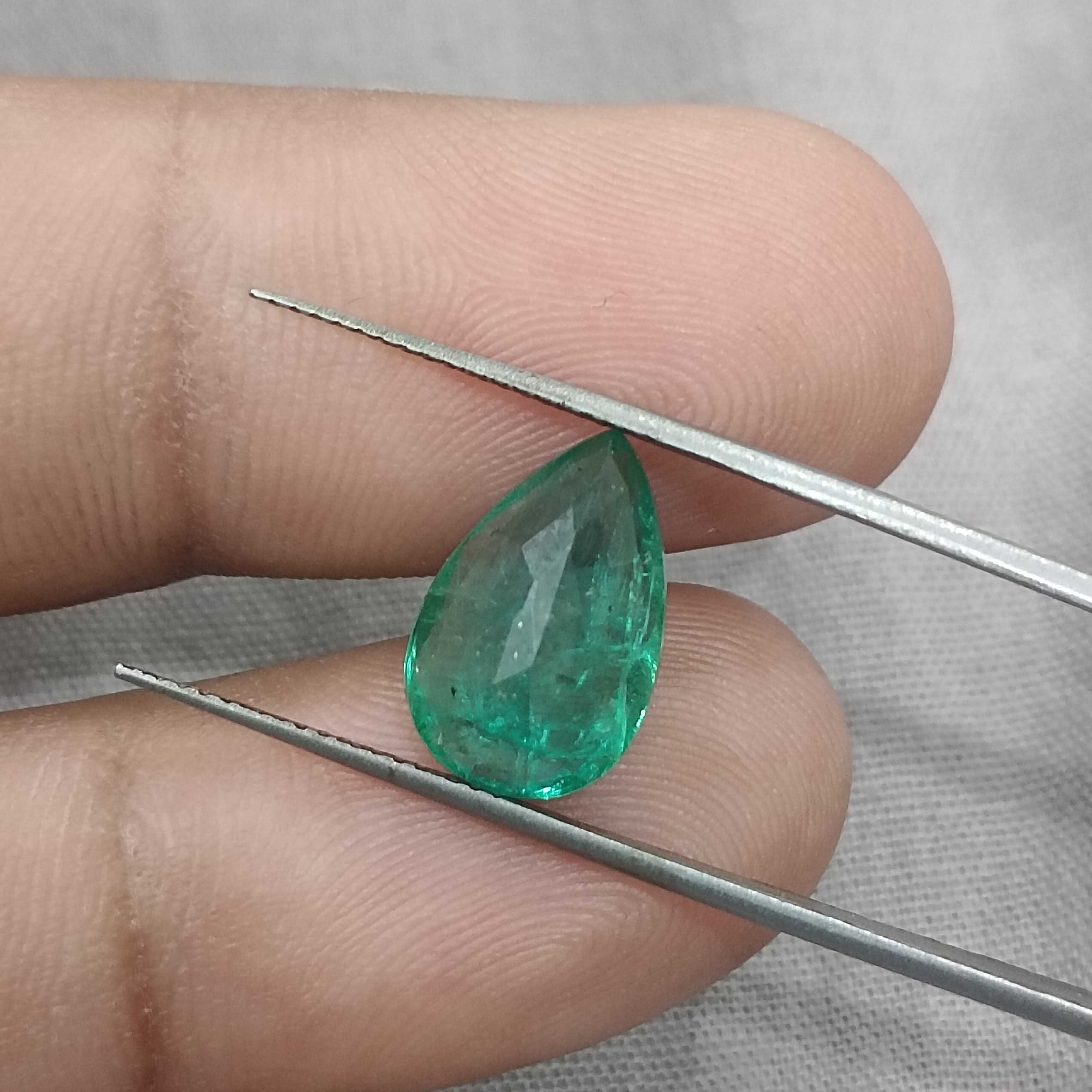 3.78ct GSI certified intense grass green pear cut emerald gemstone 