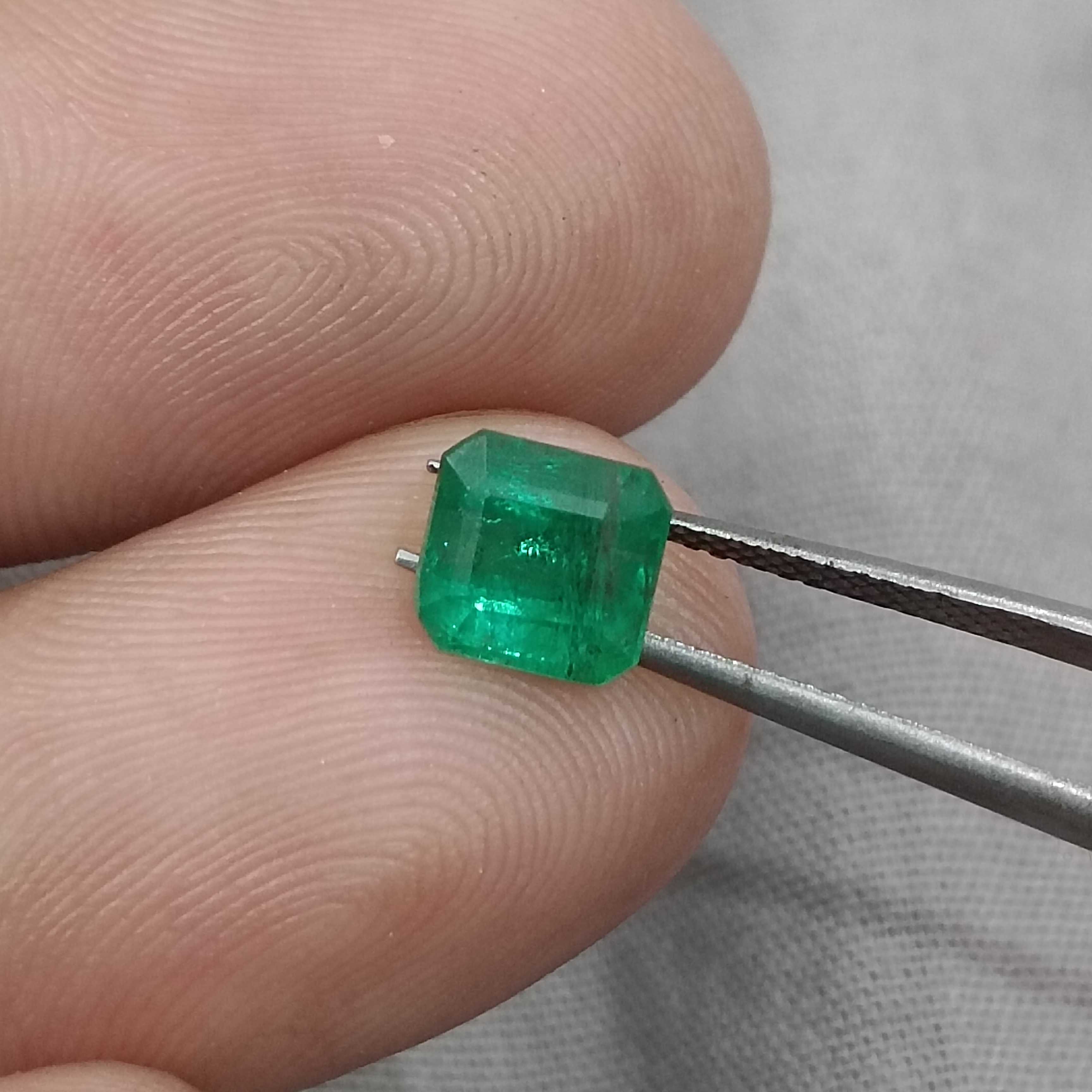 1.61ct GSI certified medium deep green octagon cut Zambian emerald 