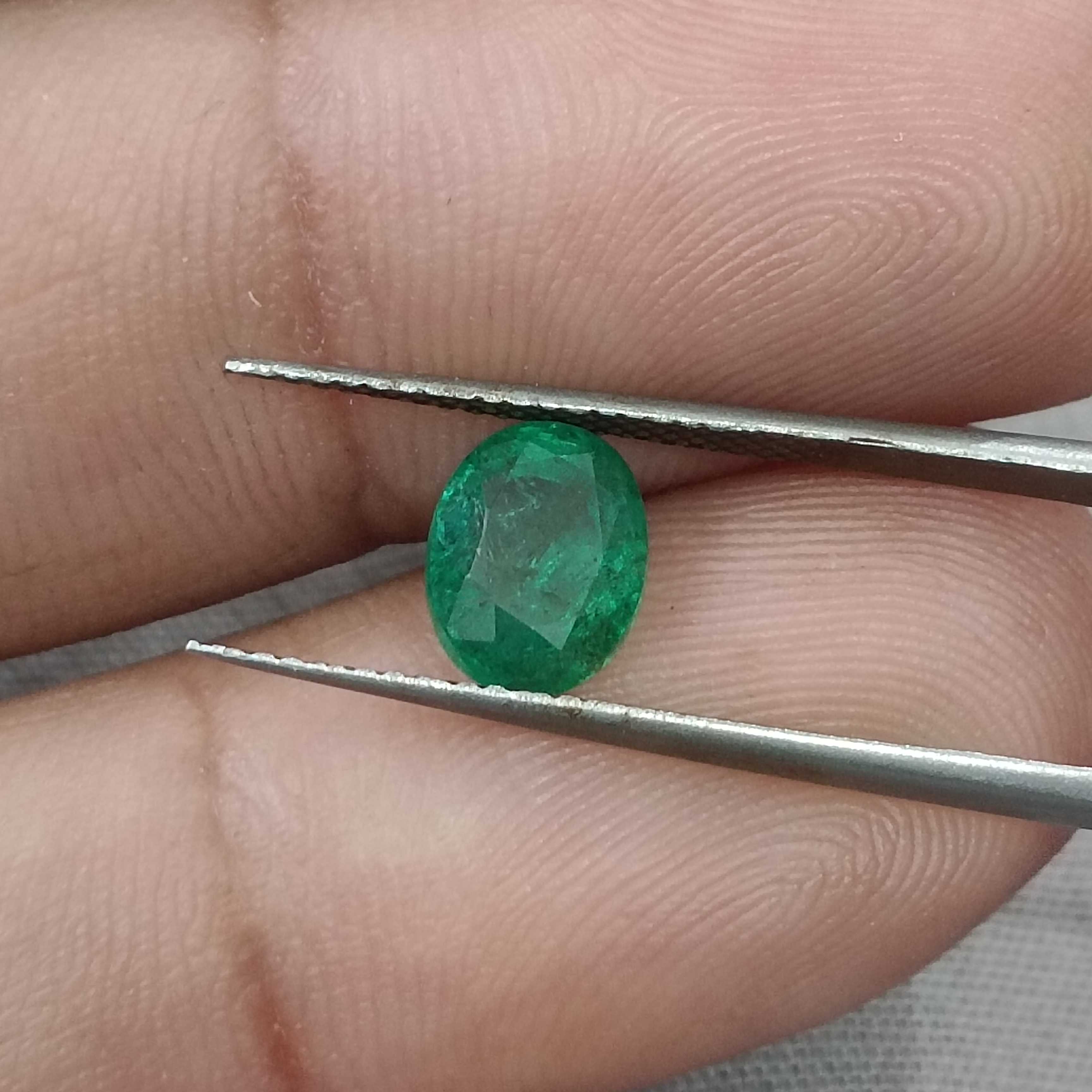 1.61ct GSI deep green color oval cut Zambian origin emerald gemstone 