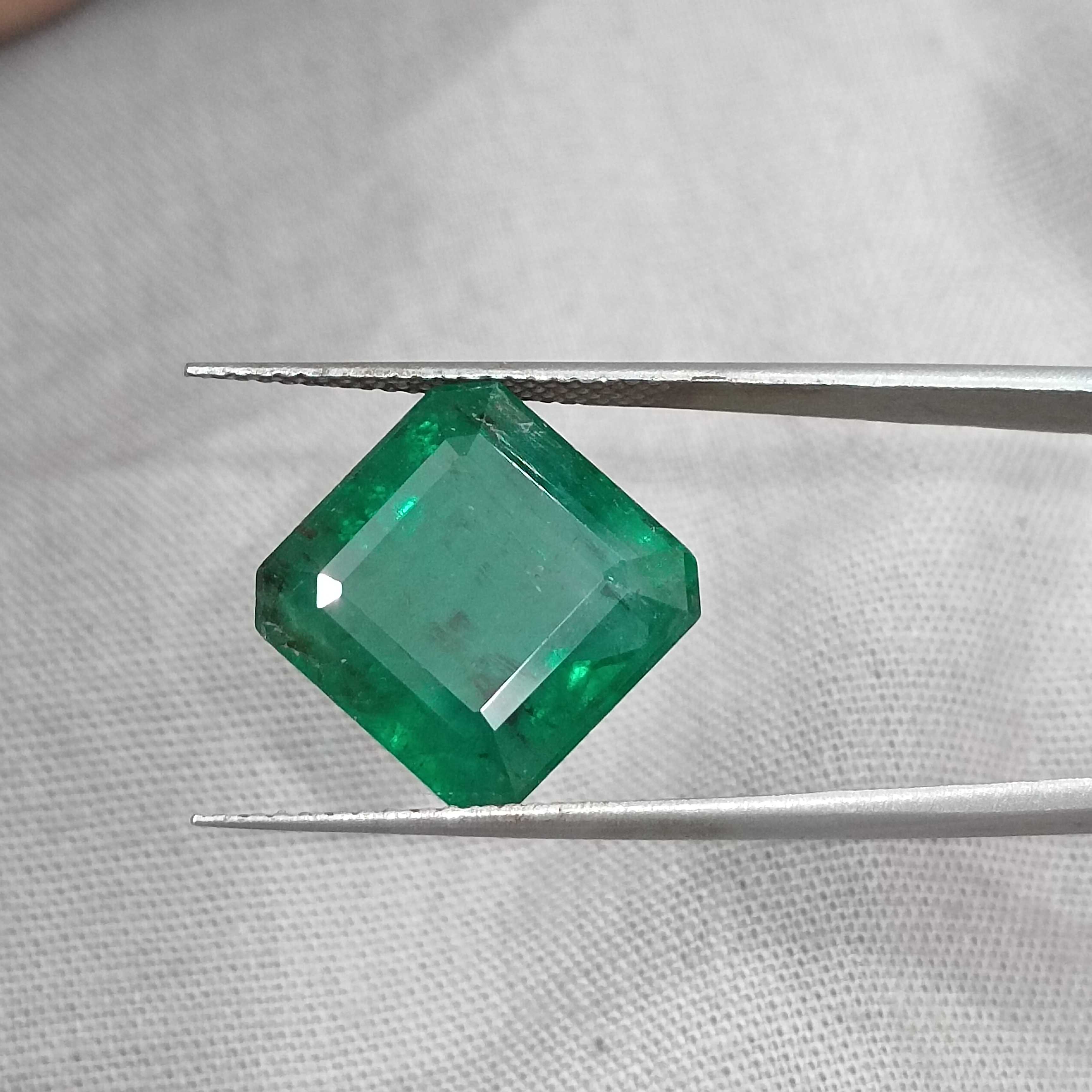 9.93ct GSI certified natural deep vivid green octagon cut Zambian emerald gemstone 