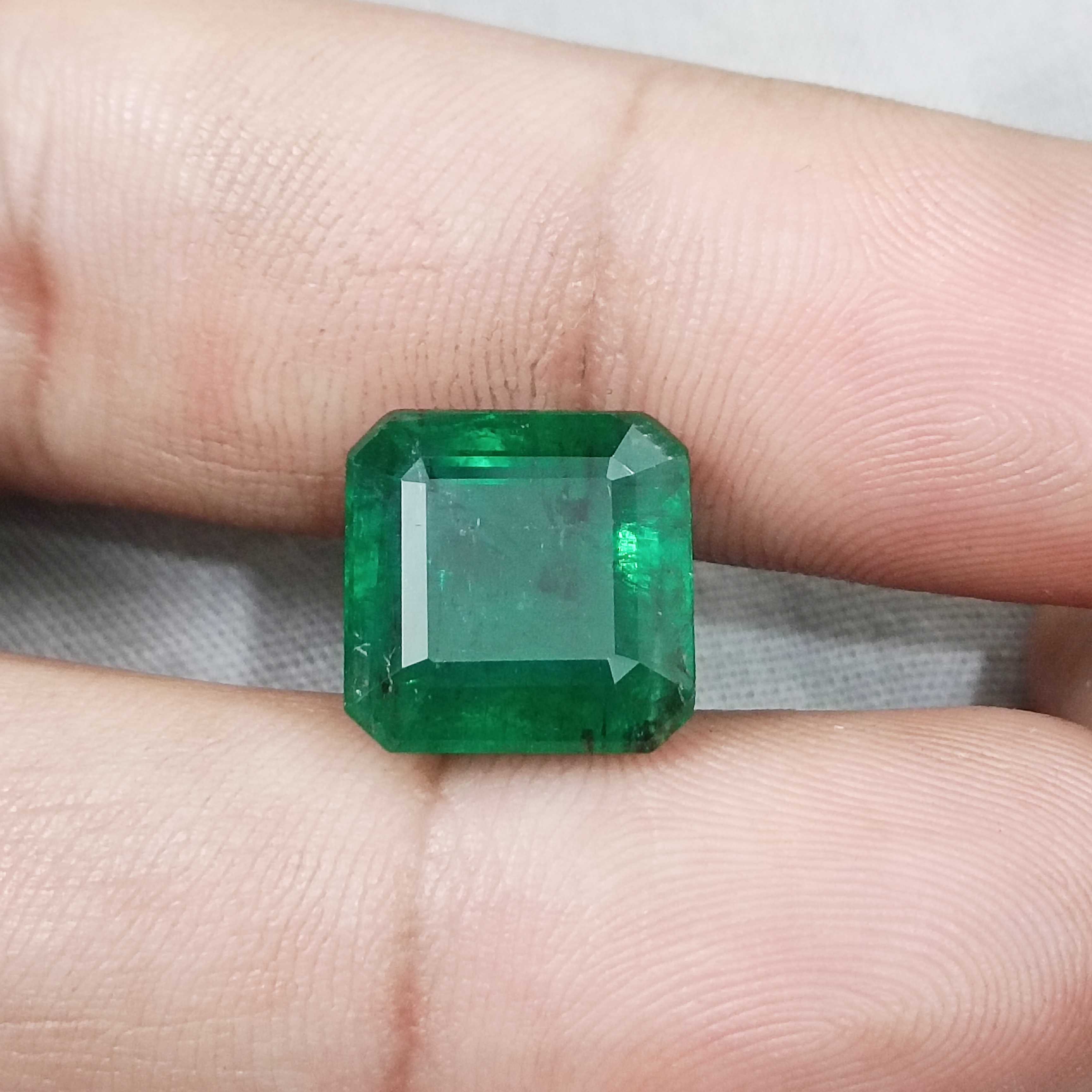 9.93ct GSI certified natural deep vivid green octagon cut Zambian emerald gemstone 