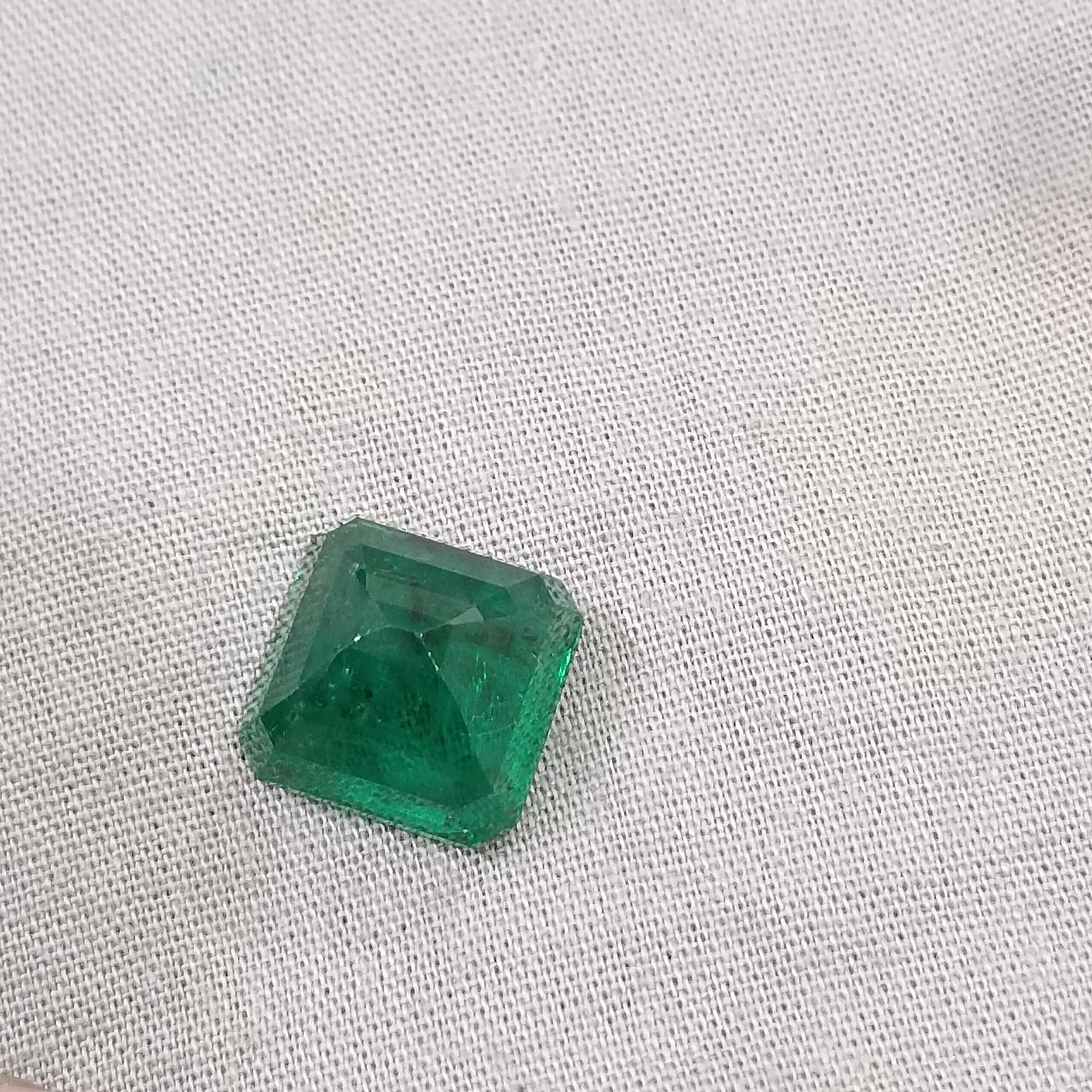 9.93ct GSI certified natural deep vivid green octagon cut Zambian emerald gemstone 