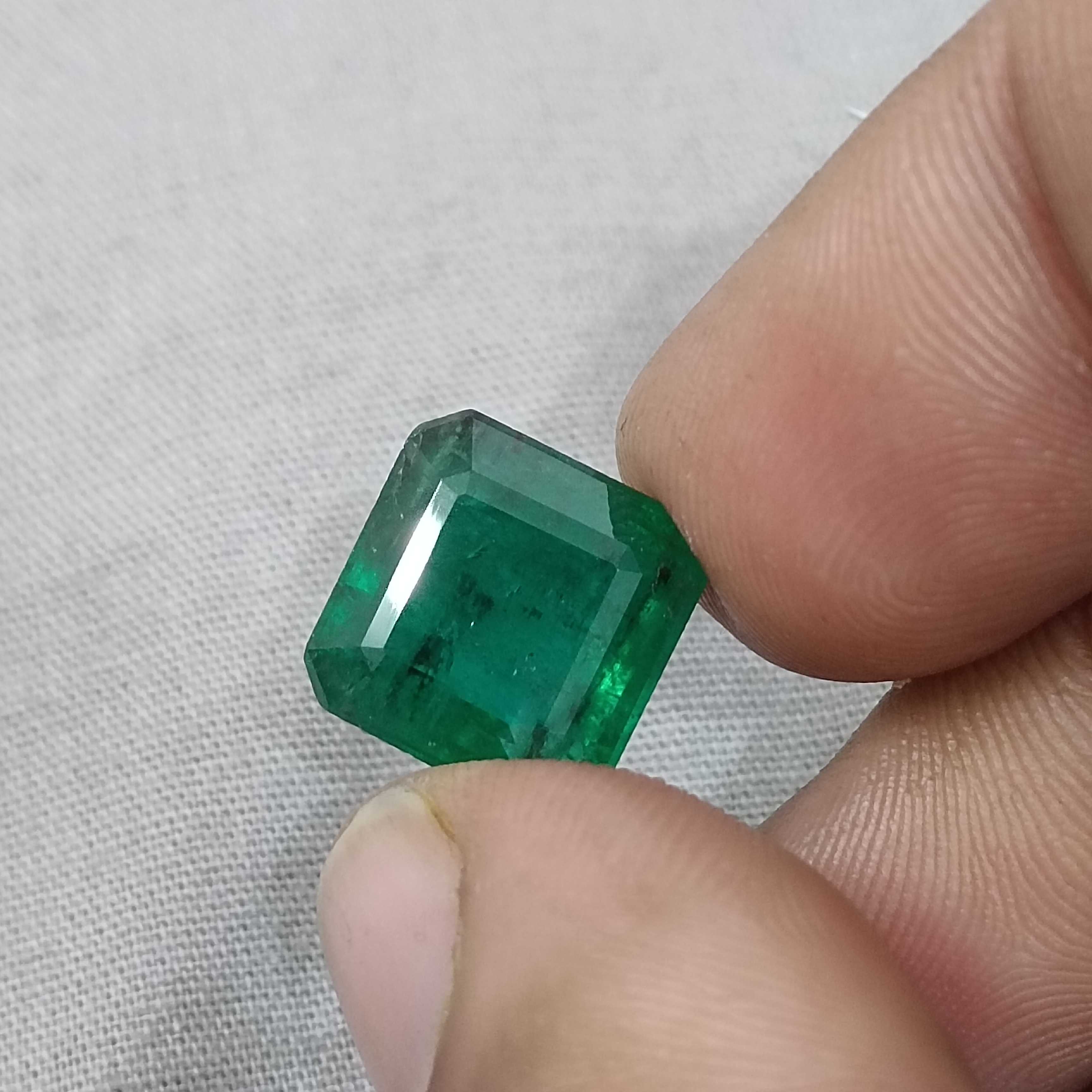 9.93ct GSI certified natural deep vivid green octagon cut Zambian emerald gemstone 