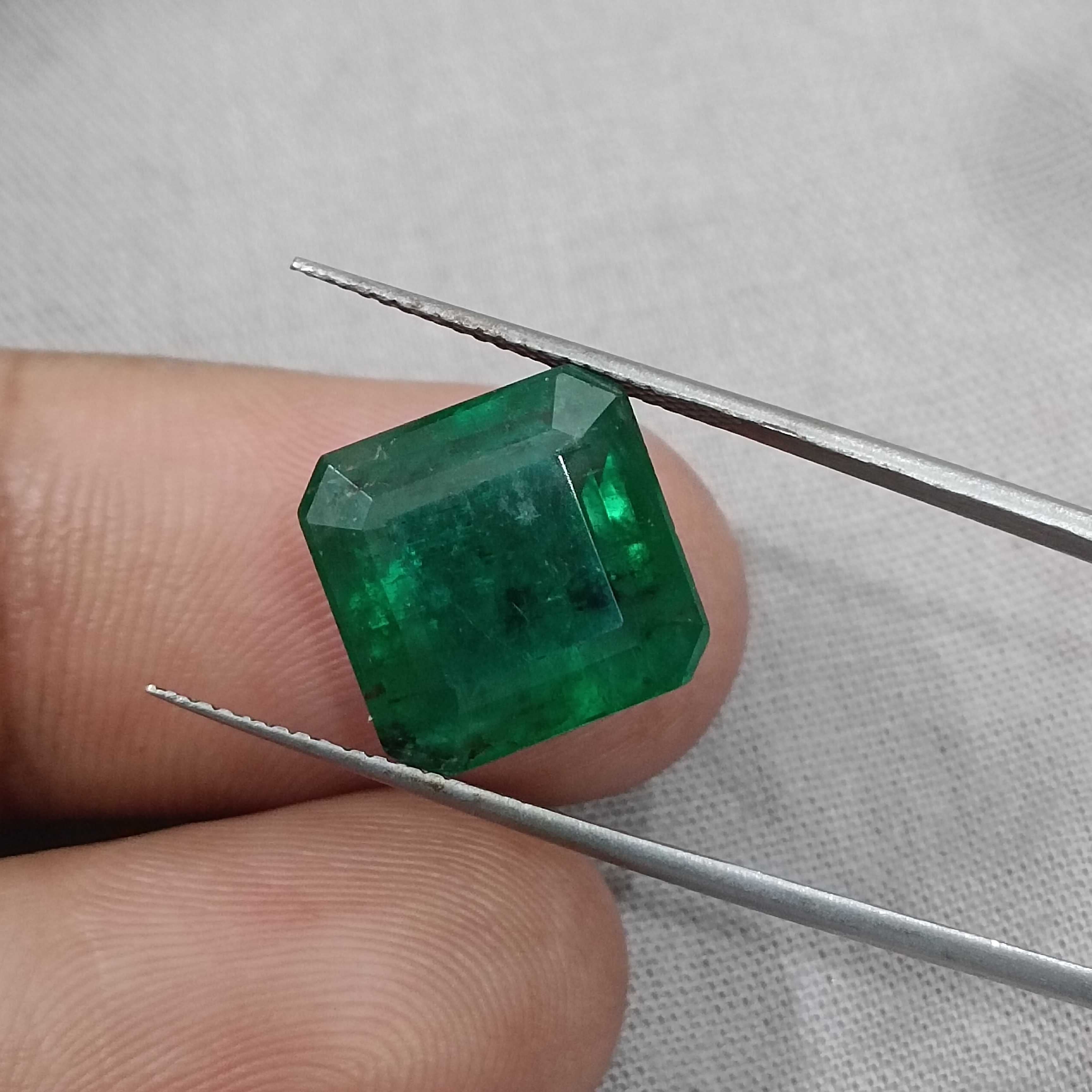 9.93ct GSI certified natural deep vivid green octagon cut Zambian emerald gemstone 