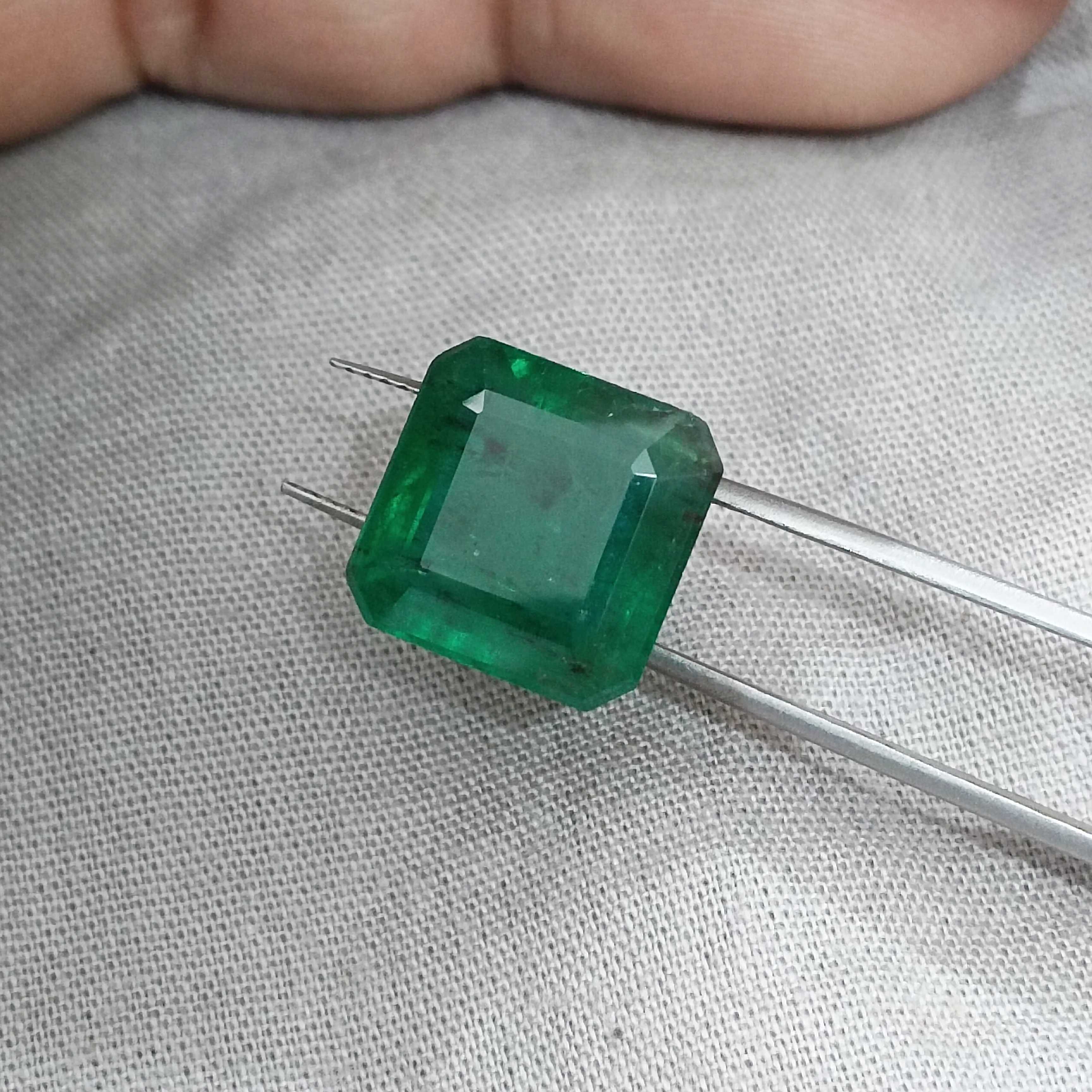 9.93ct GSI certified natural deep vivid green octagon cut Zambian emerald gemstone 