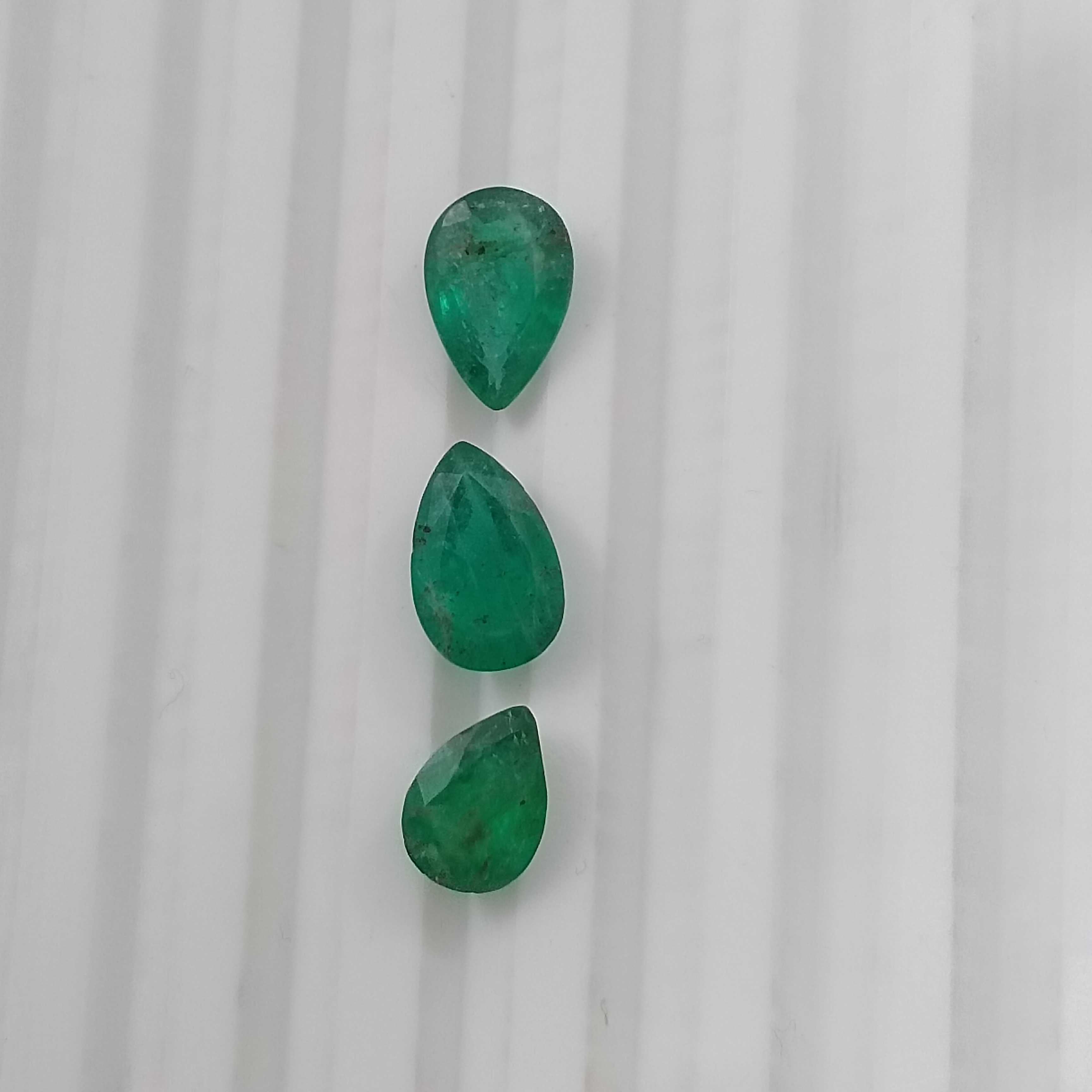 4.54cts 3pcs deep green pear shape Zambian emerald gemstones