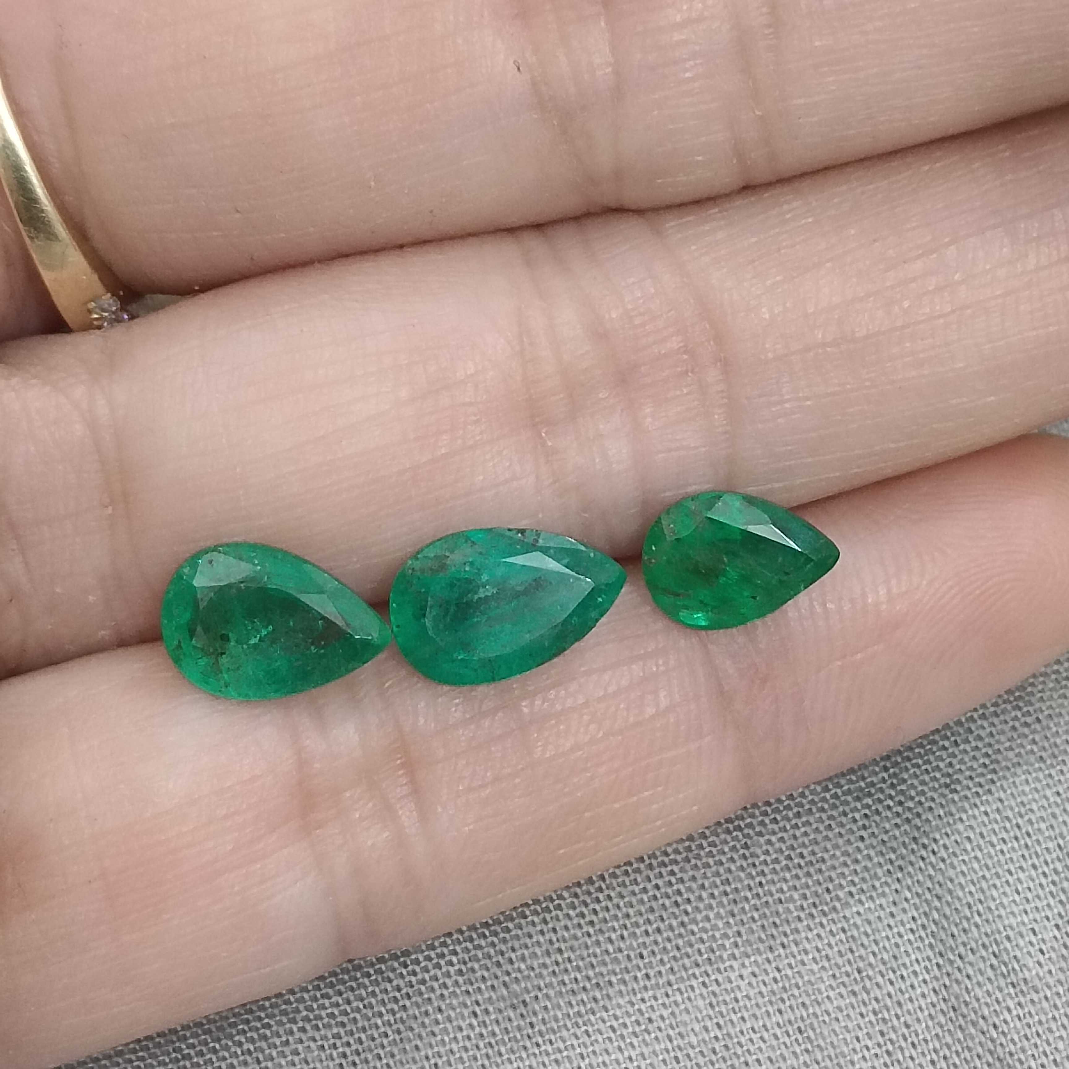 4.54cts 3pcs deep green pear shape Zambian emerald gemstones