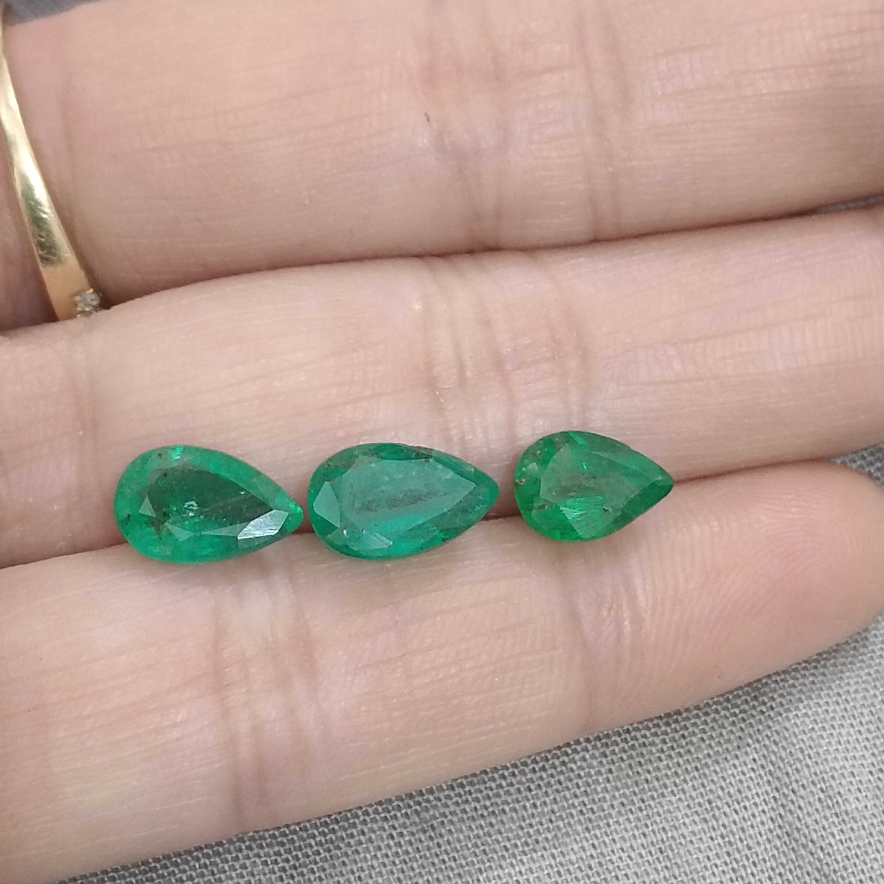 4.54cts 3pcs deep green pear shape Zambian emerald gemstones